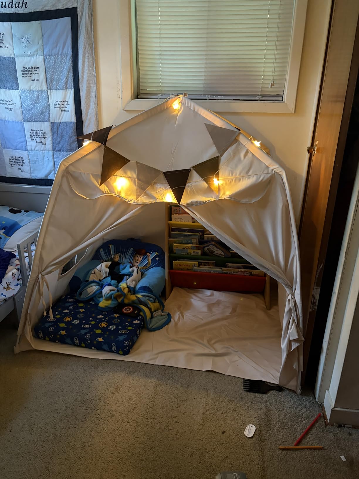 Little Dove Extra Large Kids Play Tent with Flags & Star Lights, Portable & Foldable Teepee Tents, Dome Tent Playhouse for Indoor & Outdoor Use, Kids Tent for Boys & Girls, 59x39x59 in, Cream customer photo 1