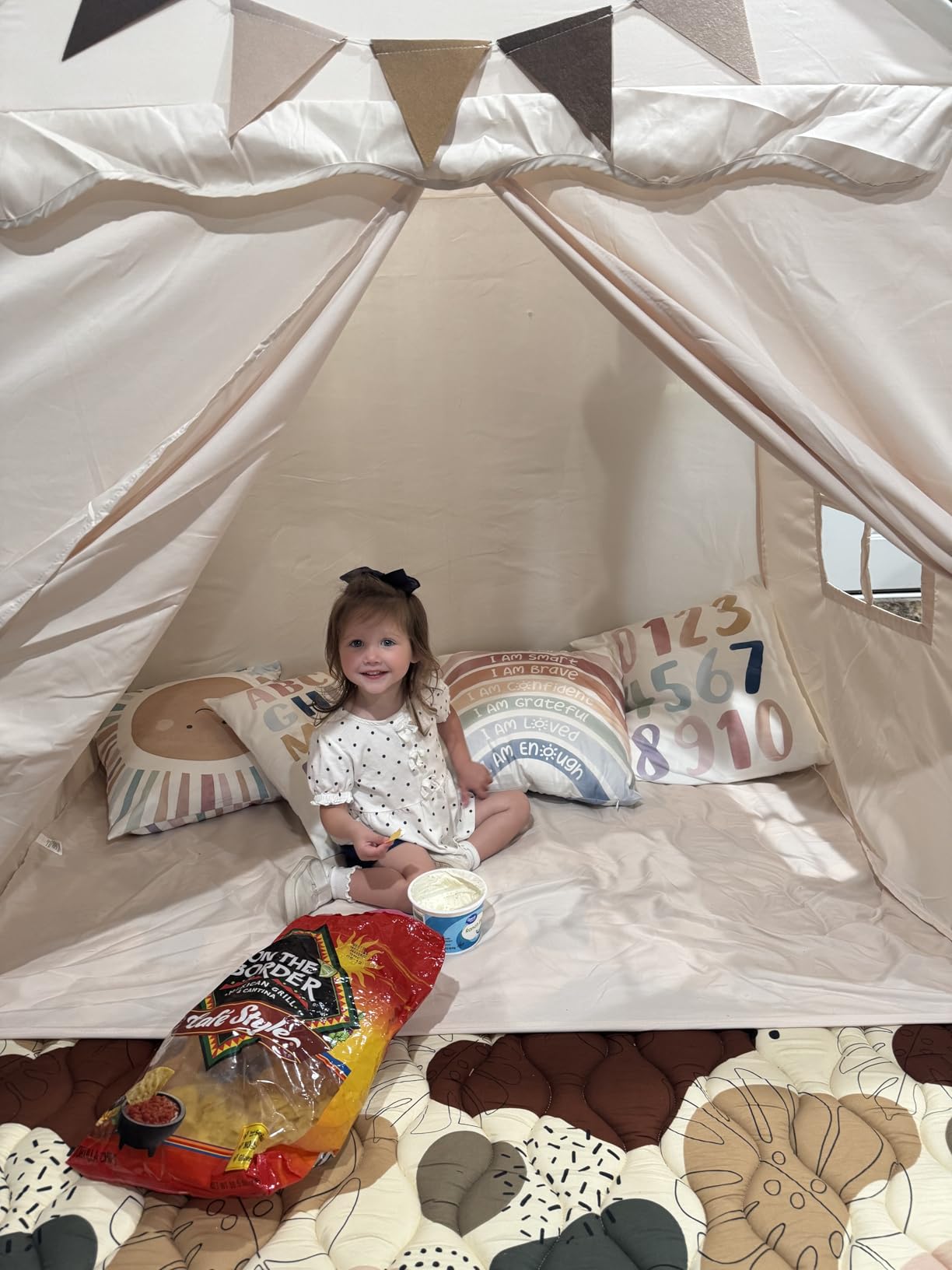 Little Dove Extra Large Kids Play Tent with Flags & Star Lights, Portable & Foldable Teepee Tents, Dome Tent Playhouse for Indoor & Outdoor Use, Kids Tent for Boys & Girls, 59x39x59 in, Cream customer photo 2
