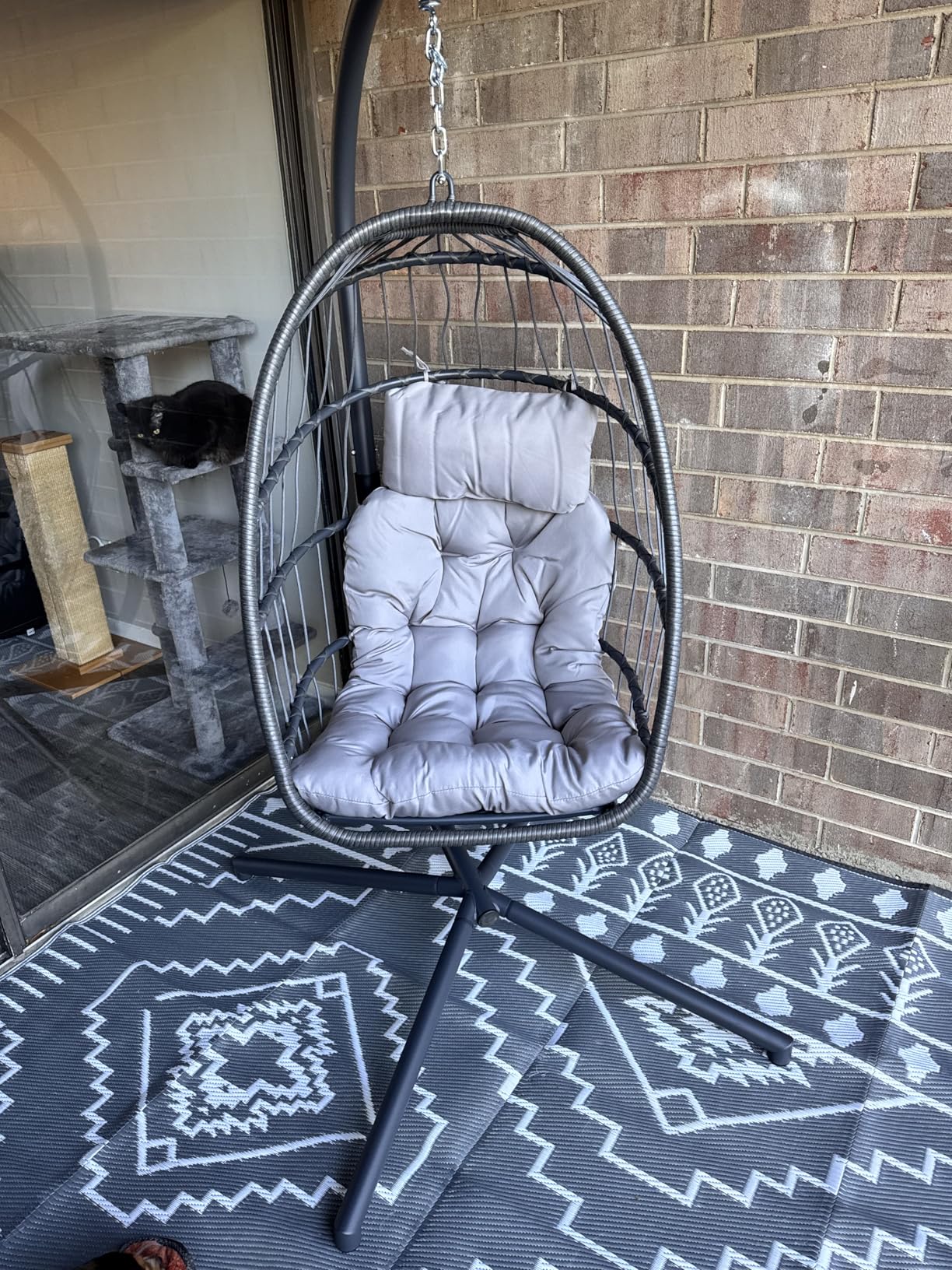 HWB Hanging Egg Chair with Stand, Patio Wicker Egg Swing Chair with Cushion for Bedroom Garden Indoor Outdoor (Grey) customer photo 1