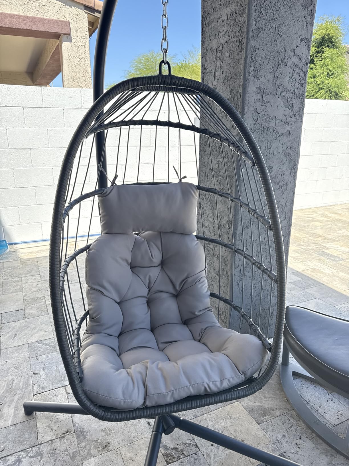 HWB Hanging Egg Chair with Stand, Patio Wicker Egg Swing Chair with Cushion for Bedroom Garden Indoor Outdoor (Grey) customer photo 2