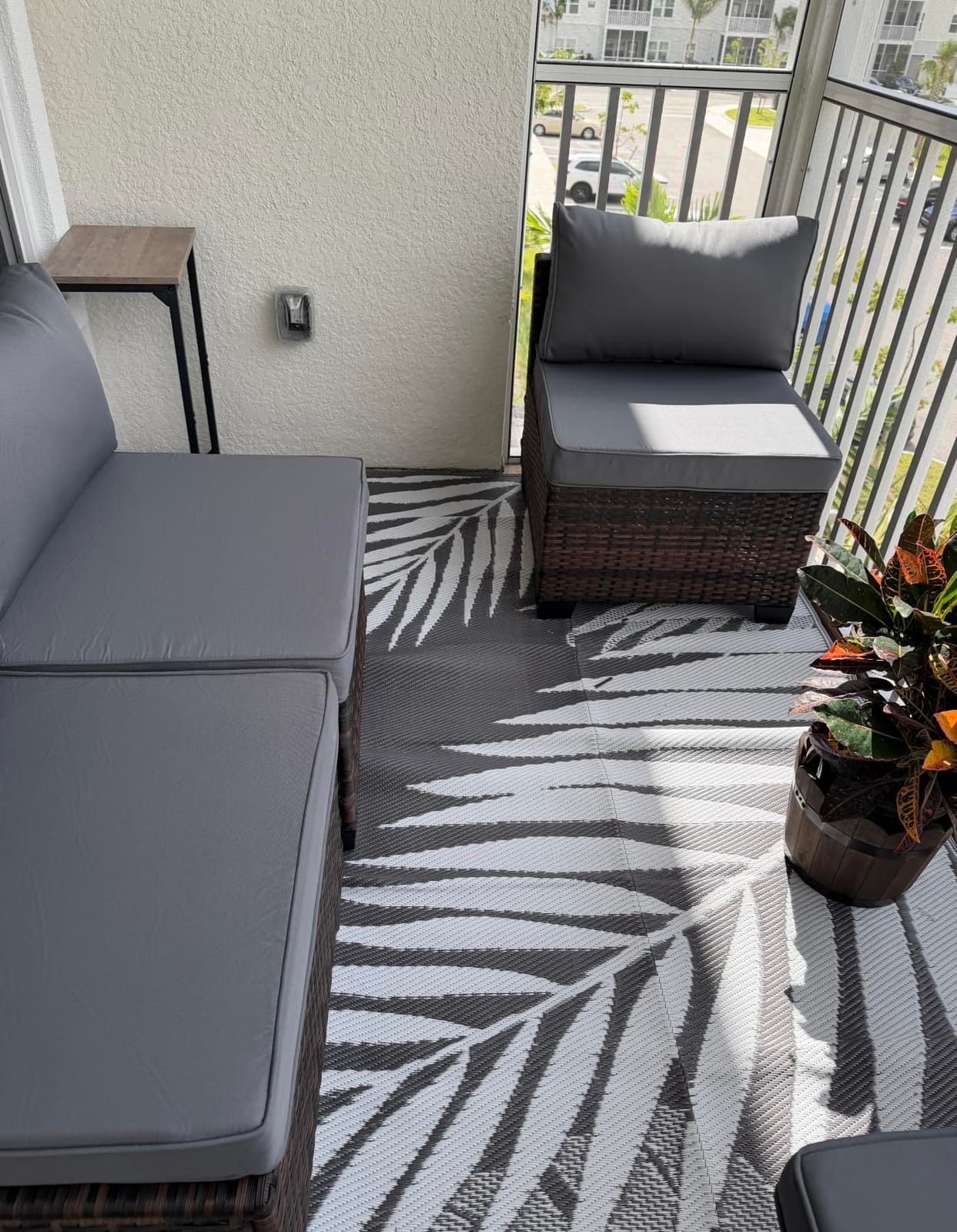 Qsun 7 Pieces Outdoor Patio Furniture Set, PE Rattan Outdoor Wicker Sectional Furniture Sofa Set, with Cushions and Glass Coffee Table, for Balcony, Porch, Garden, Grey customer photo 1