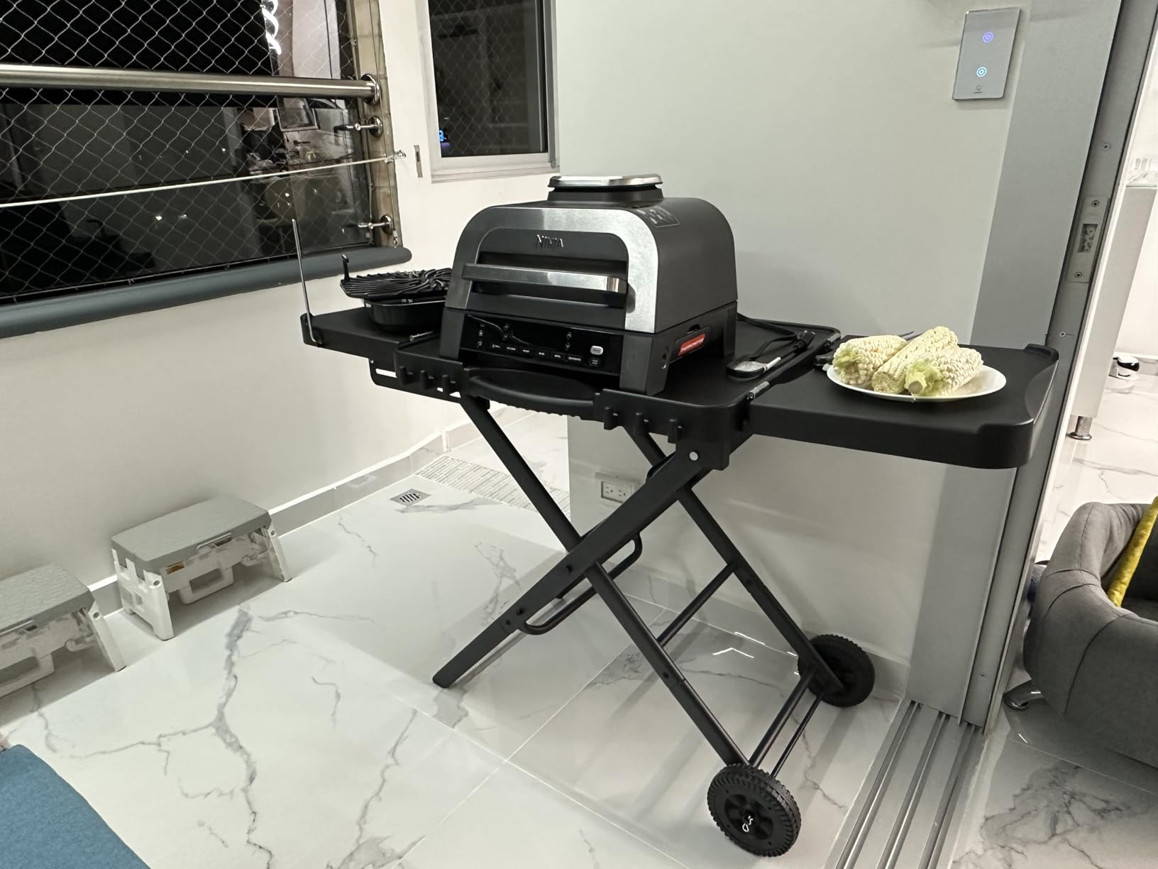 Portable Grill Cart for Weber Q1200, Q1000, Q2200, Q2000, Collapsible Griddle Stand for Blackstone 17