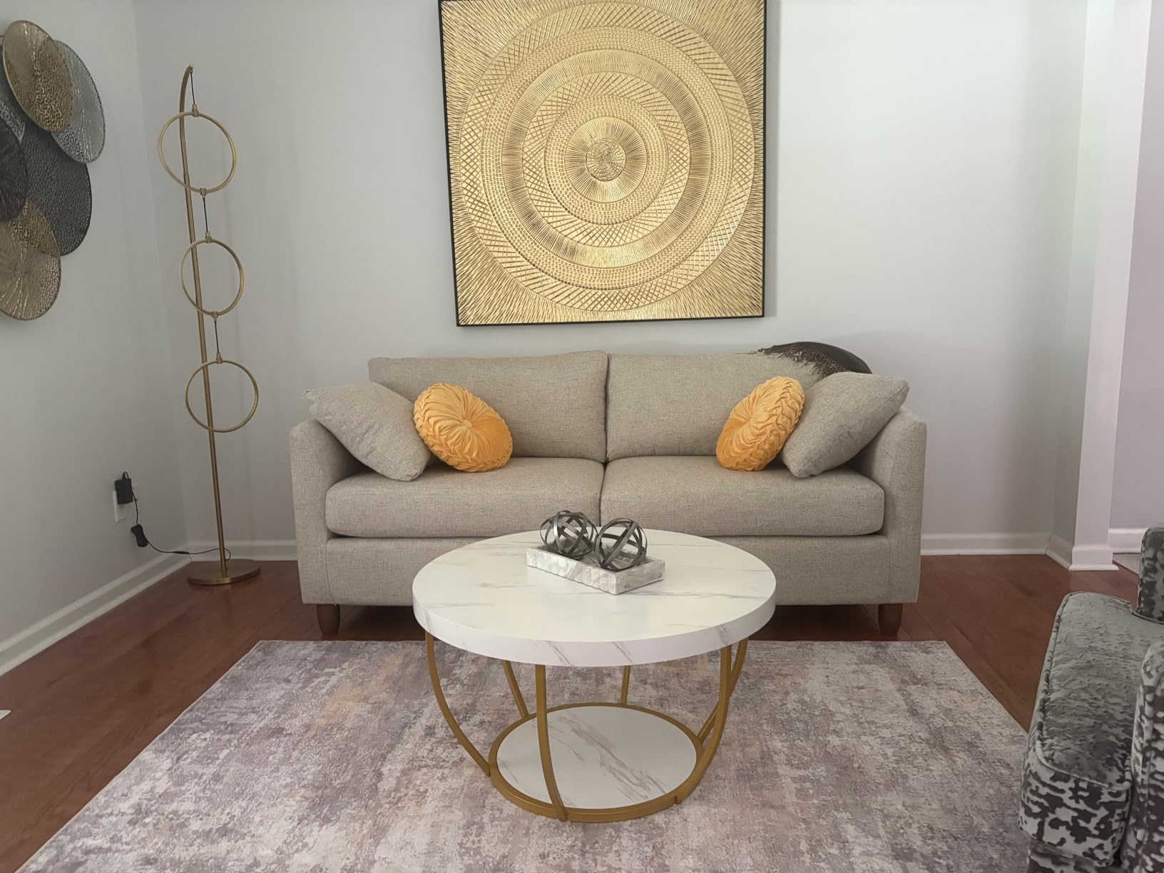Tribesigns White and Gold Round Coffee Table, 31.7