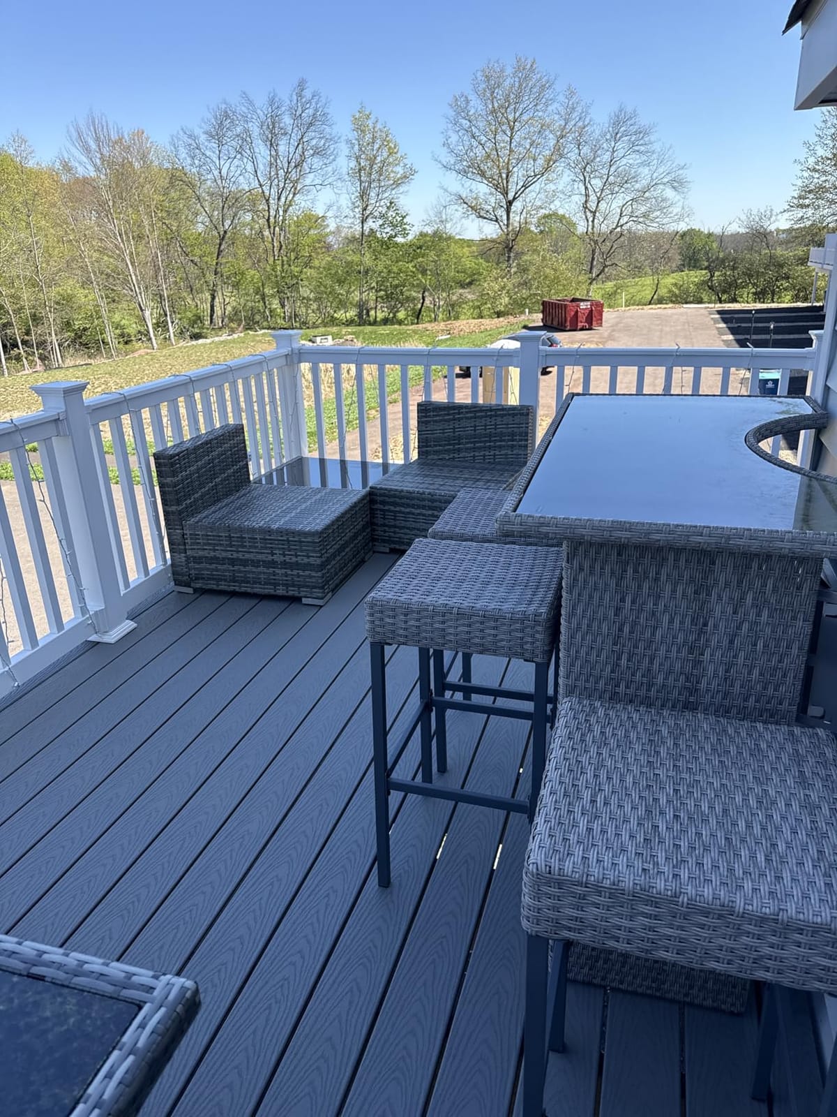 Outsunny 5 Piece Wicker Outdoor Bar Set, High Top Outdoor Table and Chairs, Height Patio Set with Glass Table Top 2 Tier Storage Shelf and 4 Bar Stools for Garden, Poolside, Dark Gray customer photo 2