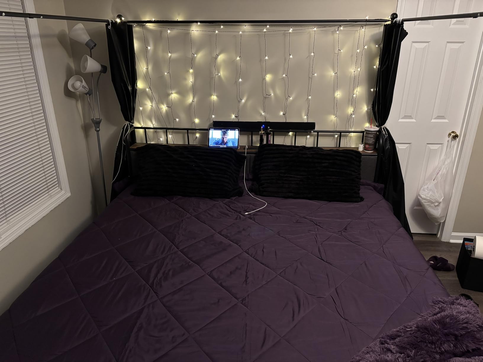LIKIMIO Canopy Bed Frame Queen, Storage Headboard with Charging Station, Platform Bed with 4 Removable Sturdy Posts, Noise Free, No Box Spring Needed, Vintage Brown customer photo 2