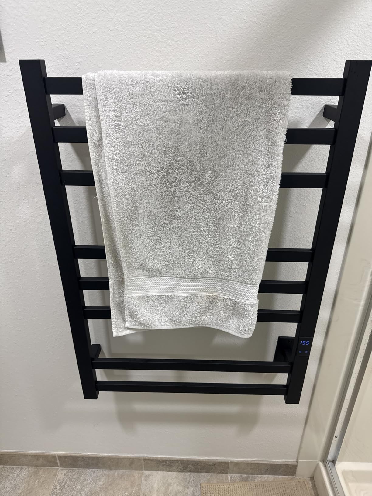 8-Bar Heated Towel Rack for Bathroom, Wall Mounted Matte Black | 304 stainless steel, 115-155°F temp control, 1-24H auto shut-off timer, plug-in or hardwired install customer photo 1