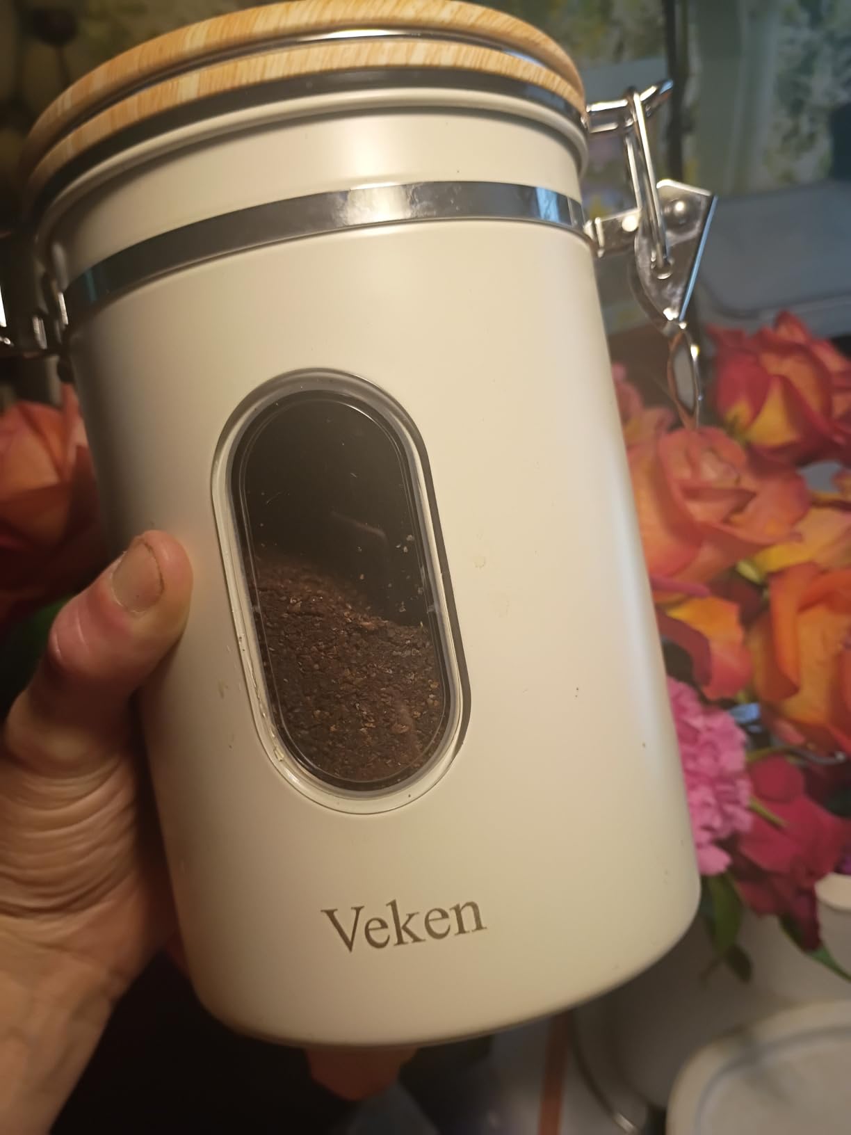 Veken Coffee Canister with Window, Airtight Stainless Steel Container, 22OZ | Kitchen Food Storage Organizers for Beans, Ground, Espresso, Rice, Tea, Sugar, Bar Accessories, Gifts, Jars, Scoop, Black customer photo 1