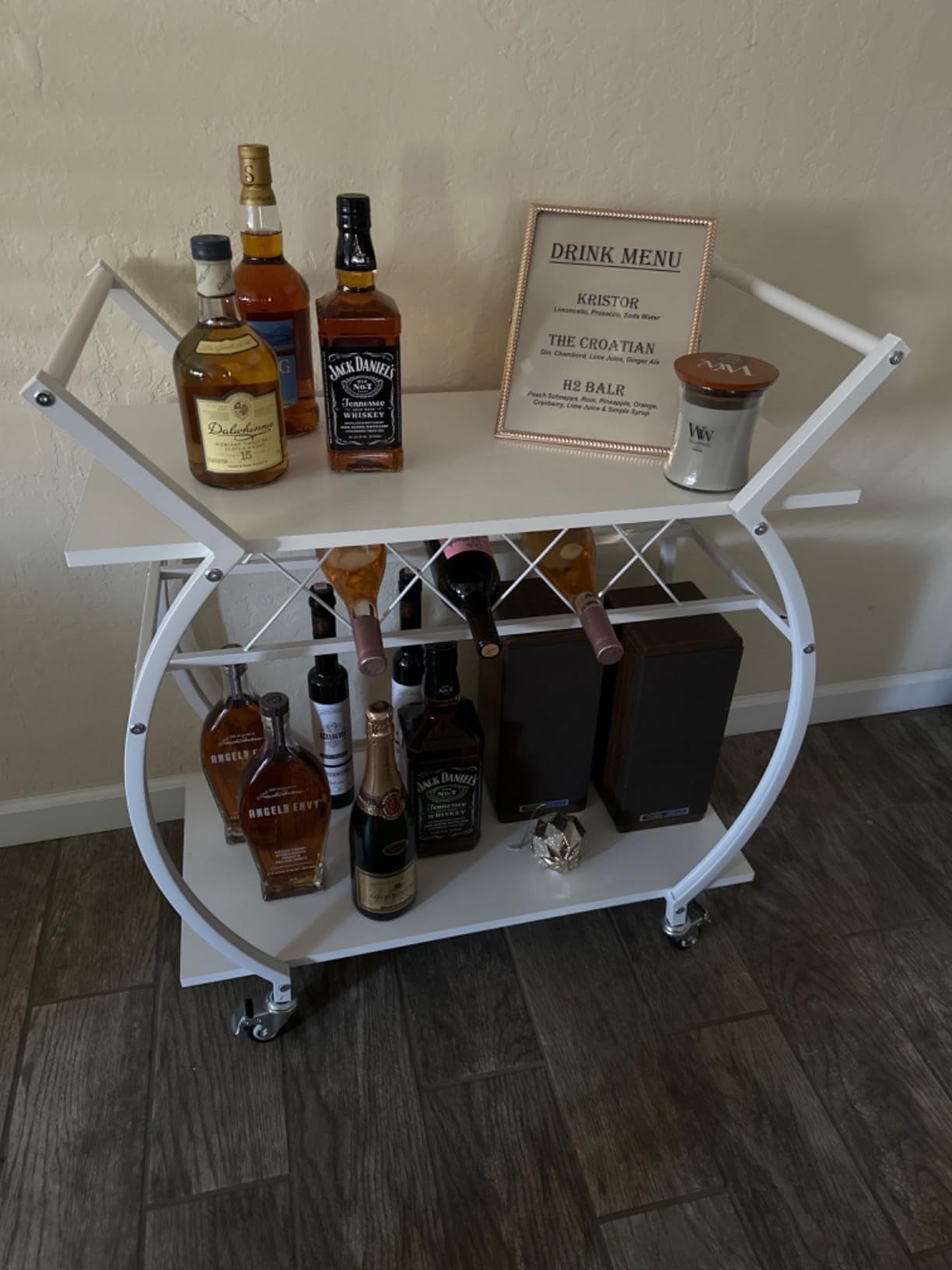 LVB Modern Bar Cart, Industrial Rolling Wine Cart with Wine Rack, Walnut | Coffee Liquor Drink Cart with Storage and Wheels, Wood and Metal Kitchen Microwave Beverage Cart for Home customer photo 1