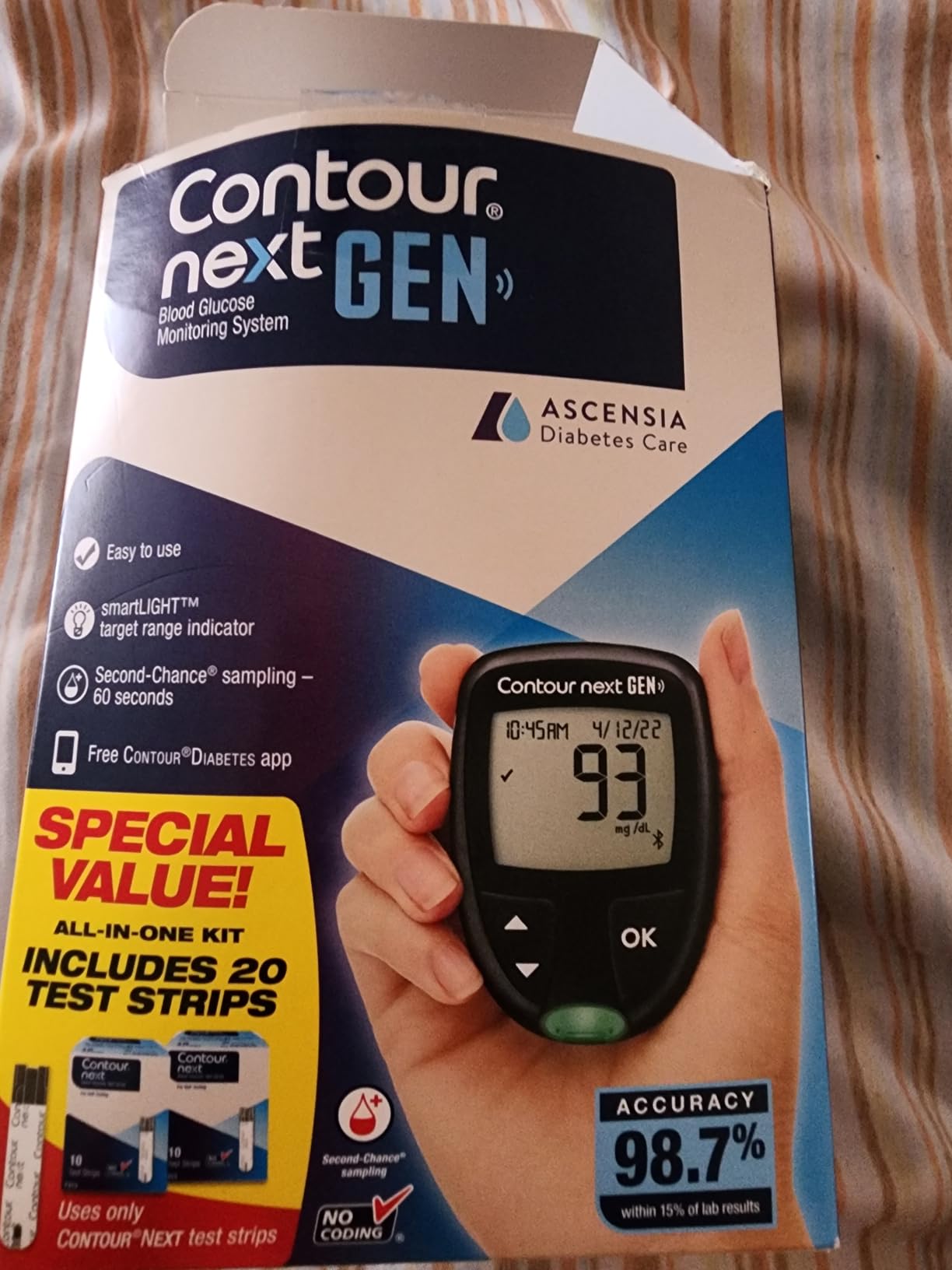 Ascensia CONTOUR NEXT GEN Blood Glucose Monitor All in One Kit + 20 Strips | Includes 20 Test Strips, Accurate Blood Sugar Monitor, Easy-to-Use Glucose Meter, Portable, Reliable Diabetes Testing Kit customer photo 1