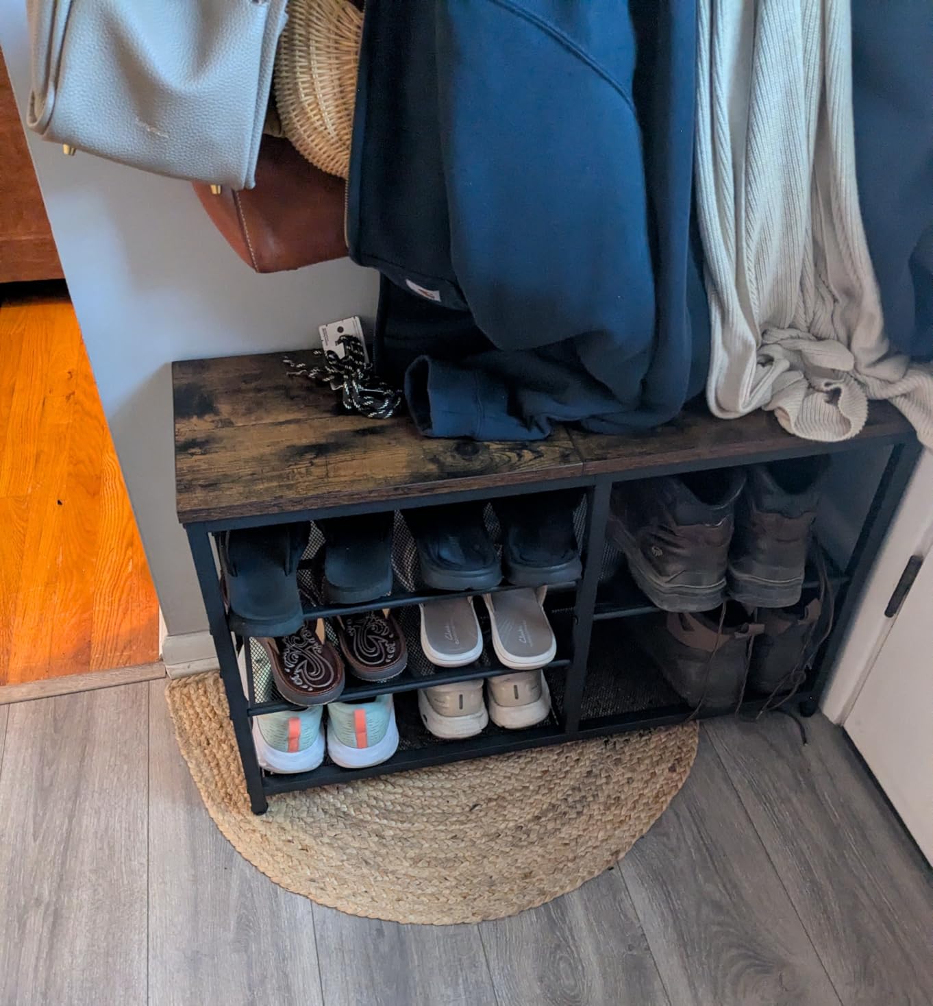 HOOBRO Shoe Bench, 5-Tier Shoe Rack Bench with Mesh Shelves, Shoe Organizer, Industrial Shoe Storage Bench for Entryway, Easy Assembly, 11 x 31.5 x 19.7 Inches, Rustic Brown and Black BF36HX01 customer photo 2