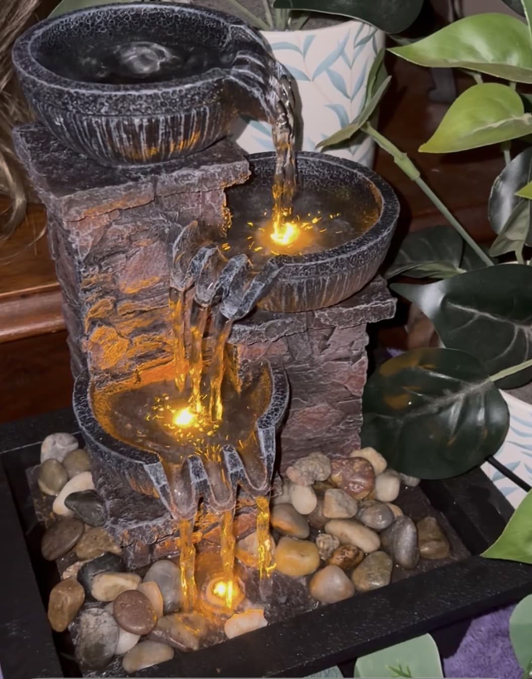 Kalona Tabletop Waterfall Fountain 3 Bowls with LED Light, Soothing Water Flow Sound, Zen Meditation Decor for Home and Office, Relaxation Water Fountains Indoor (23113) customer photo 2