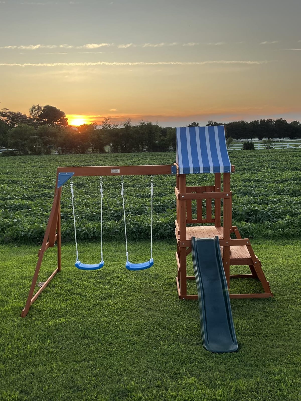 ROBOTIME Wooden Swing Set for Backyard, All-in-One Kids Outdoor Play Equipment with Swings, Slide, Climbing Rope Ladder, Outdoor Swing Playset for Kids Ages 3-10 customer photo 1