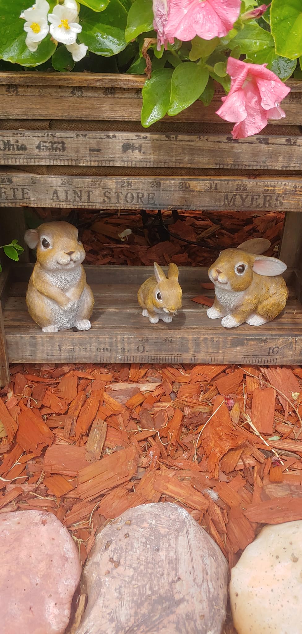 JORAE Bunny Statues Garden Decor Set of 3 Outdoor Easter Rabbit Figurines | for Yard Home Decoration Table Animal Sculptures Indoor, Polyresin, Brown customer photo 1