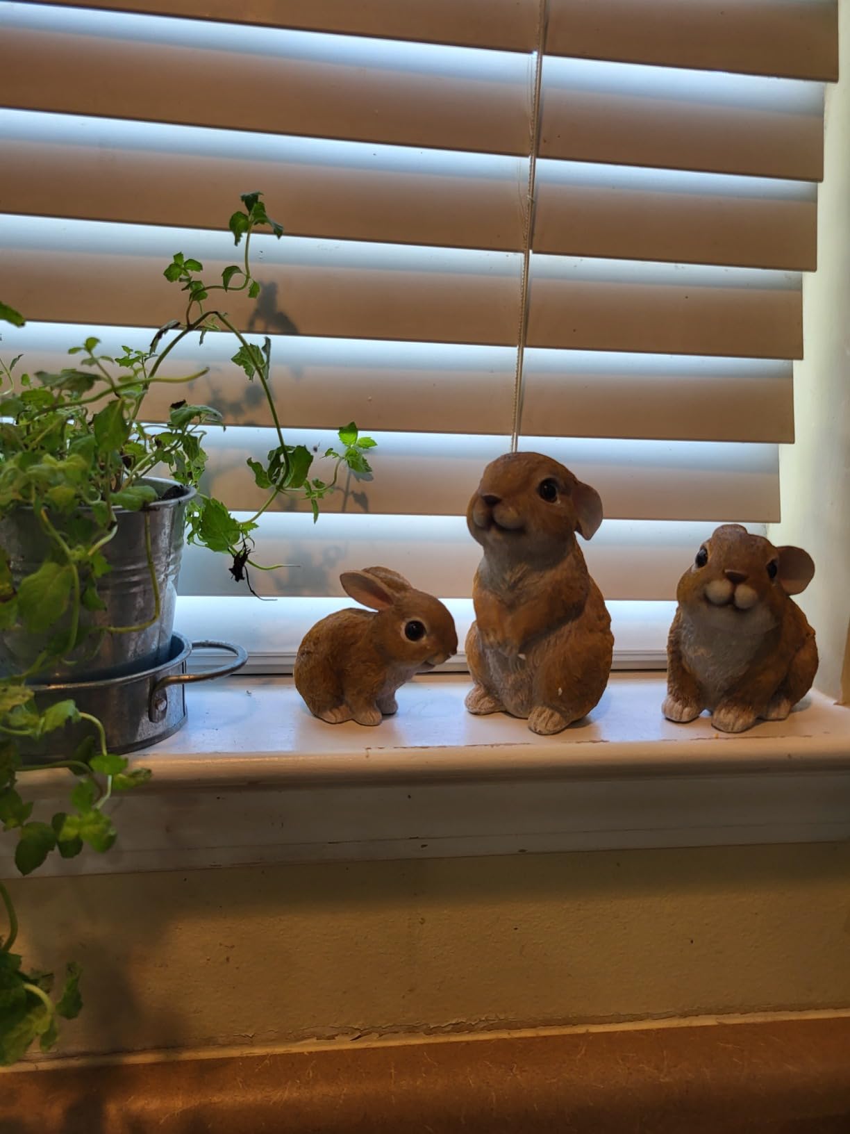 JORAE Bunny Statues Garden Decor Set of 3 Outdoor Easter Rabbit Figurines | for Yard Home Decoration Table Animal Sculptures Indoor, Polyresin, Brown customer photo 2