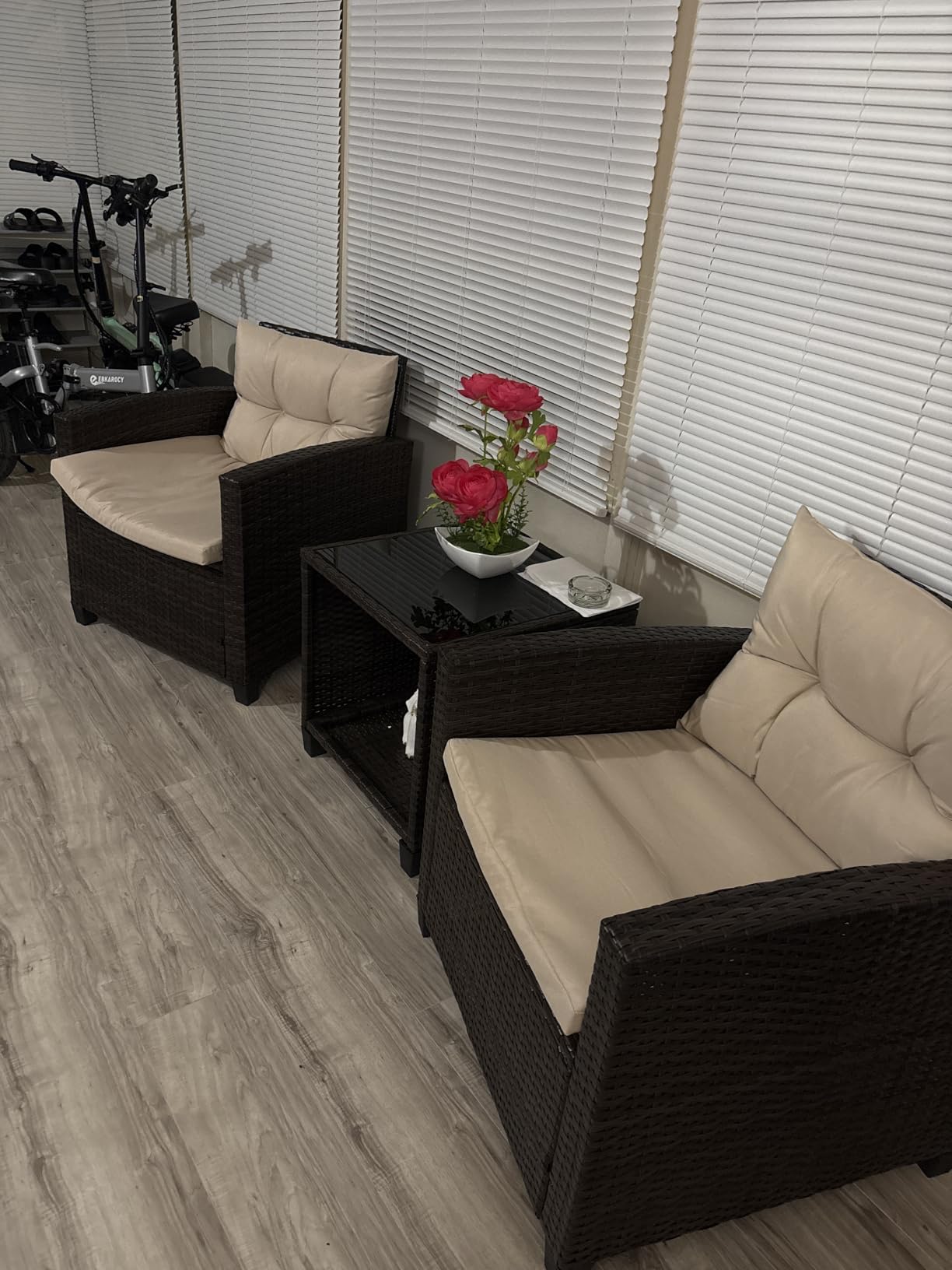 Devoko 3 Pieces Patio Furniture Set Outdoor Wicker Chairs and Table, Beige | Upgraded PE Rattan Patio Conversation Set of 2, Sturdy Outdoor Furniture for Porch, Garden, Poolside, Balcony customer photo 2