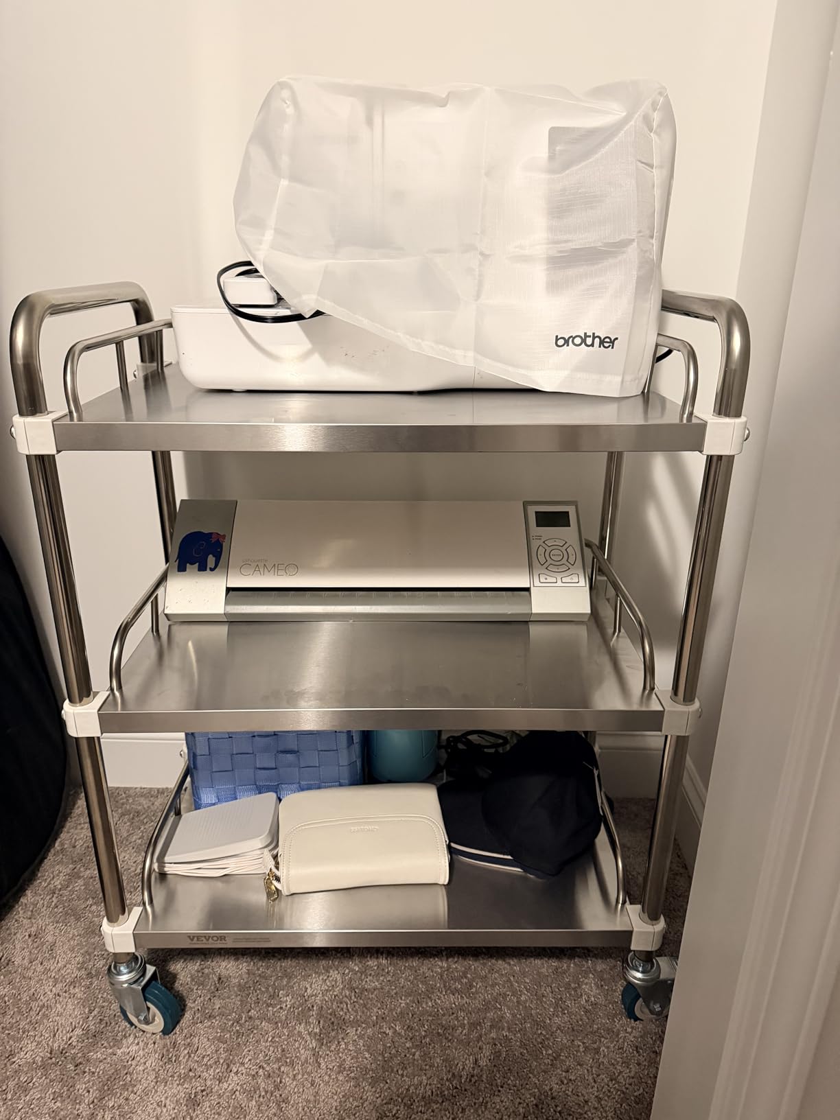 VEVOR Lab Rolling Cart, 3-Shelf Stainless Steel Rolling Cart, Lab Serving Cart with Swivel Casters, Dental Utility Cart for Clinic, Lab, Hospital, Salon, 26.38