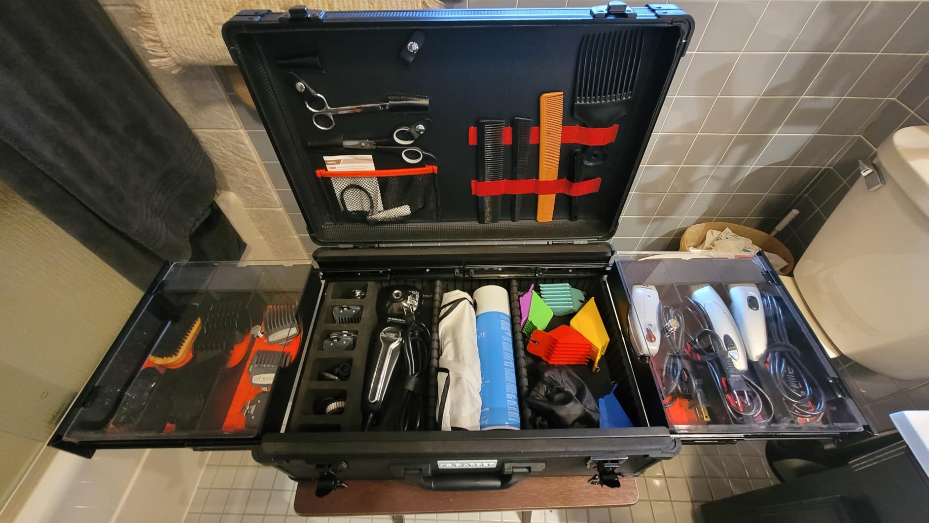 Large Barber Case Organizer, Professional Barber Briefcase with 6 Clipper Slots & 8 Shear Holders, Sliding Tray, 20 Aluminum Barber Carrying Tool Case customer photo 2