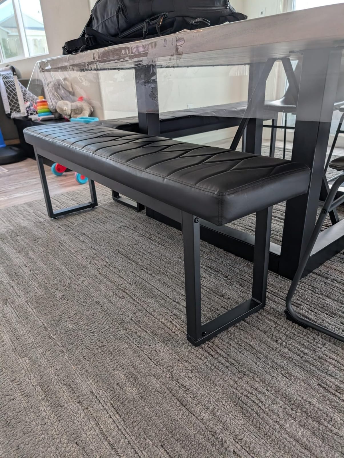 STHOUYN Black Faux Leather Benches Set of 2, 58 Inch Padded Seats for Dining Room, Kitchen, Entryway customer photo 1