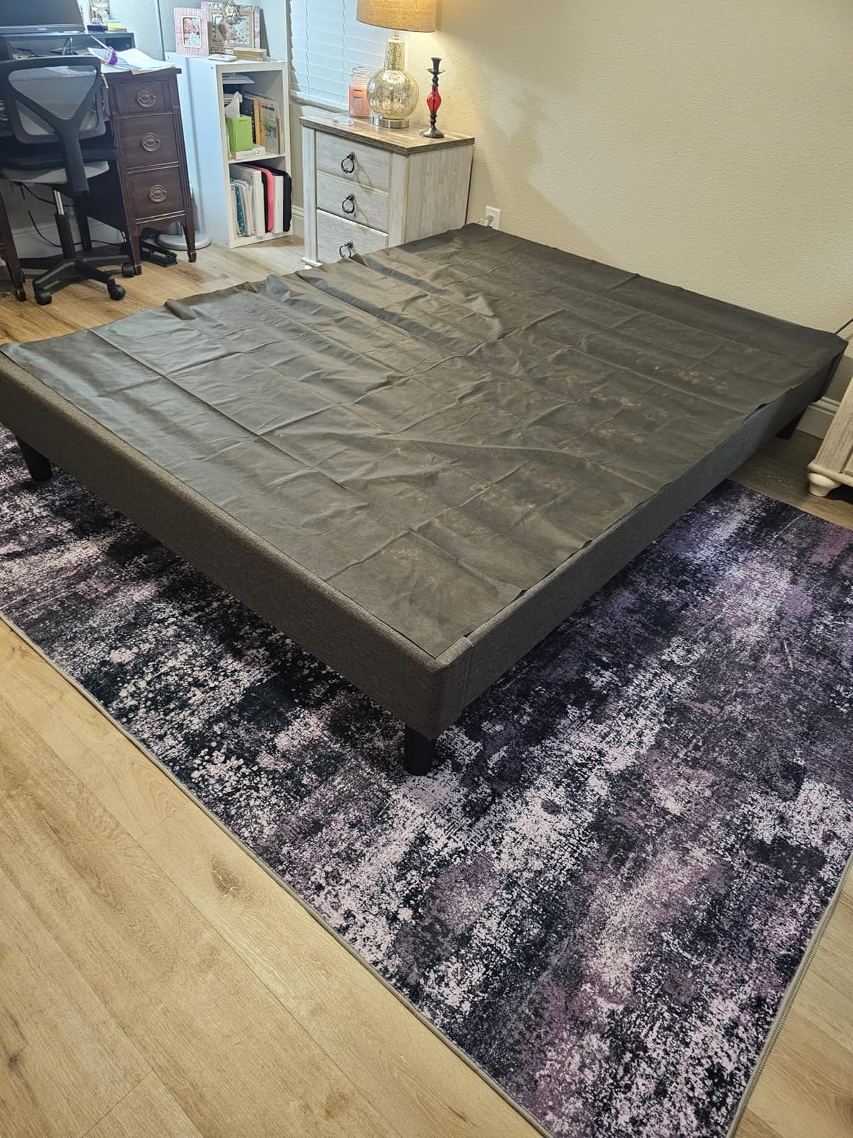 Zinus Curtis Upholstered Platform Bed Frame, Mattress Foundation, Wood Slat Support, No Box Spring Needed, Eco Friendly WonderBox (TM) Packaging, Dark Grey, Full customer photo 2