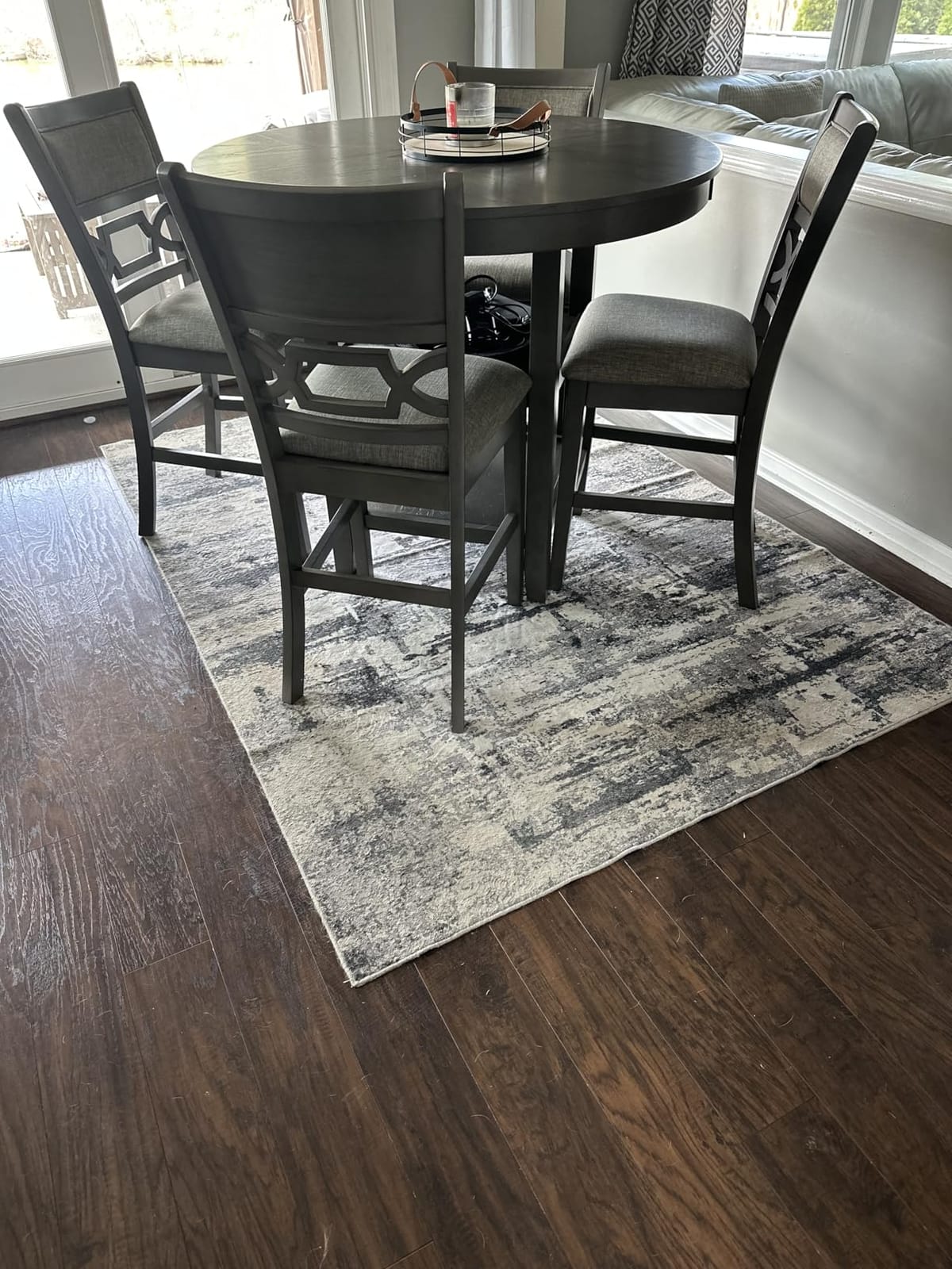 Signature Design by Ashley Round Counter Height Dining Set for 4 | Built-in storage shelves, Beige polyester and foam stools, Solid wood and engineered wood frames, Cherry brown finish customer photo 1