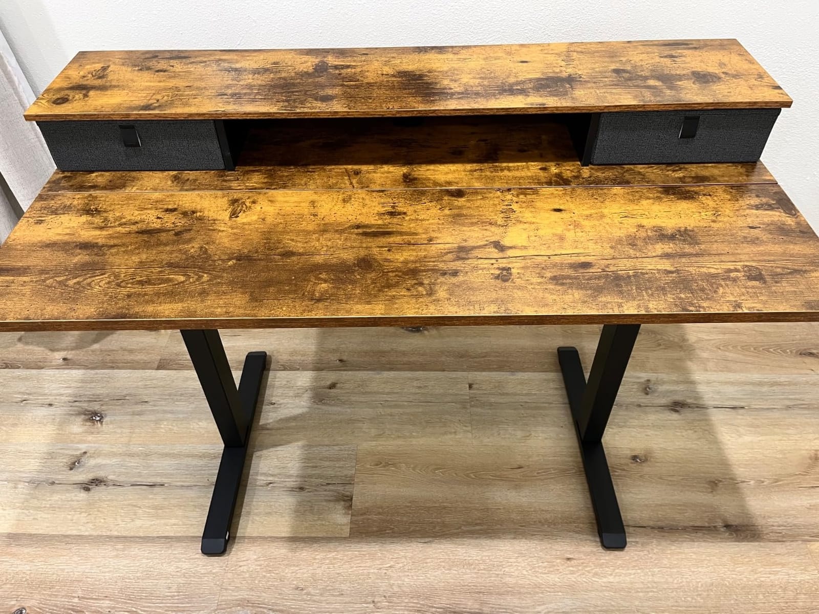 Agilestic 48 x 24 Inches Electric Standing Desk with 2 Storage Drawers, Adjustable Height Sit and Stand Computer Table with Splice Board, Rustic Brown customer photo 1