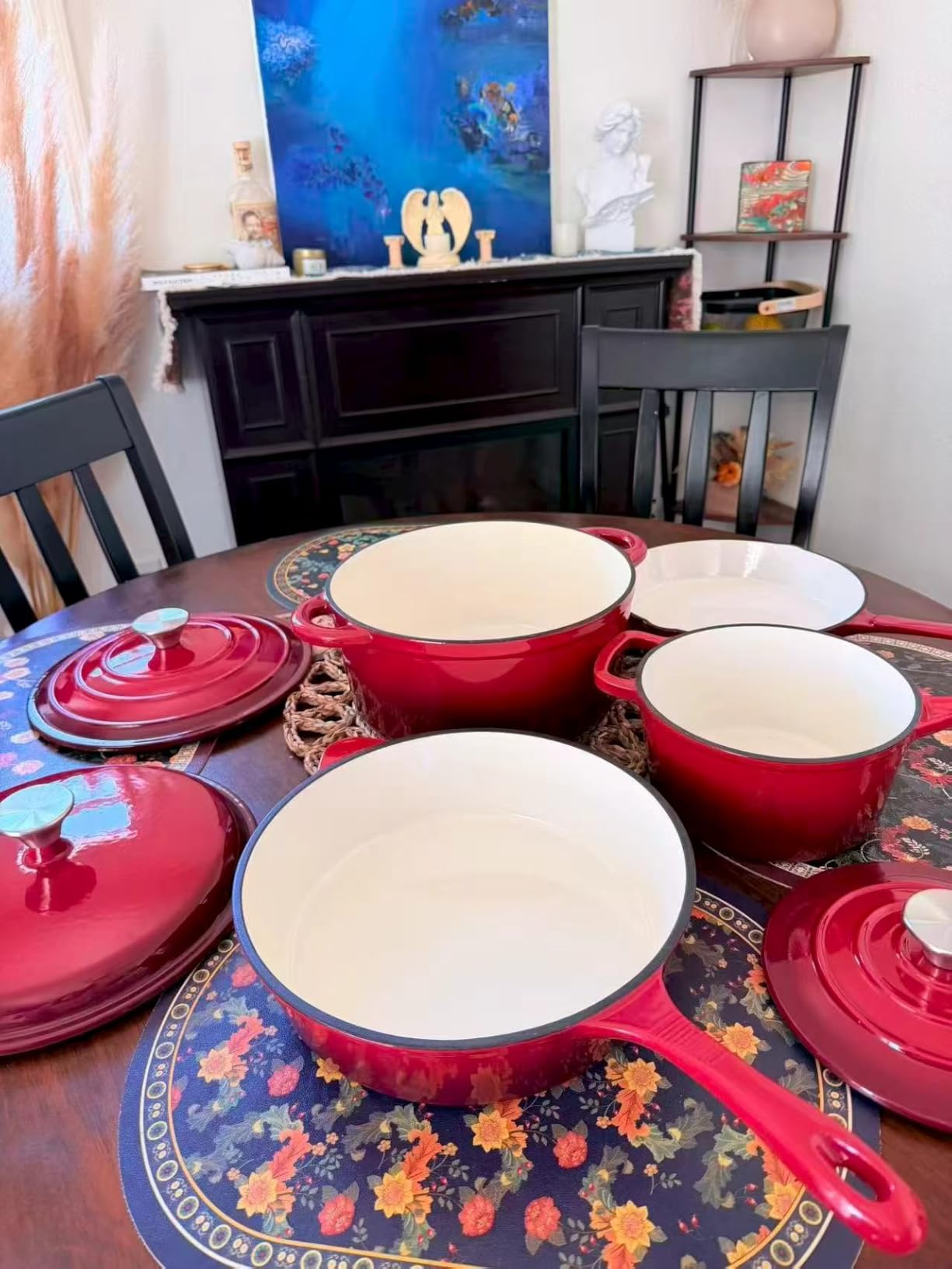 Kitchen Academy Red Enameled Cast Iron Cookware Sets, 7Pcs | Healthy Pots and Pans Set Non Toxic, Induction Dutch Oven Set, PFOA & PFAS Free customer photo 1