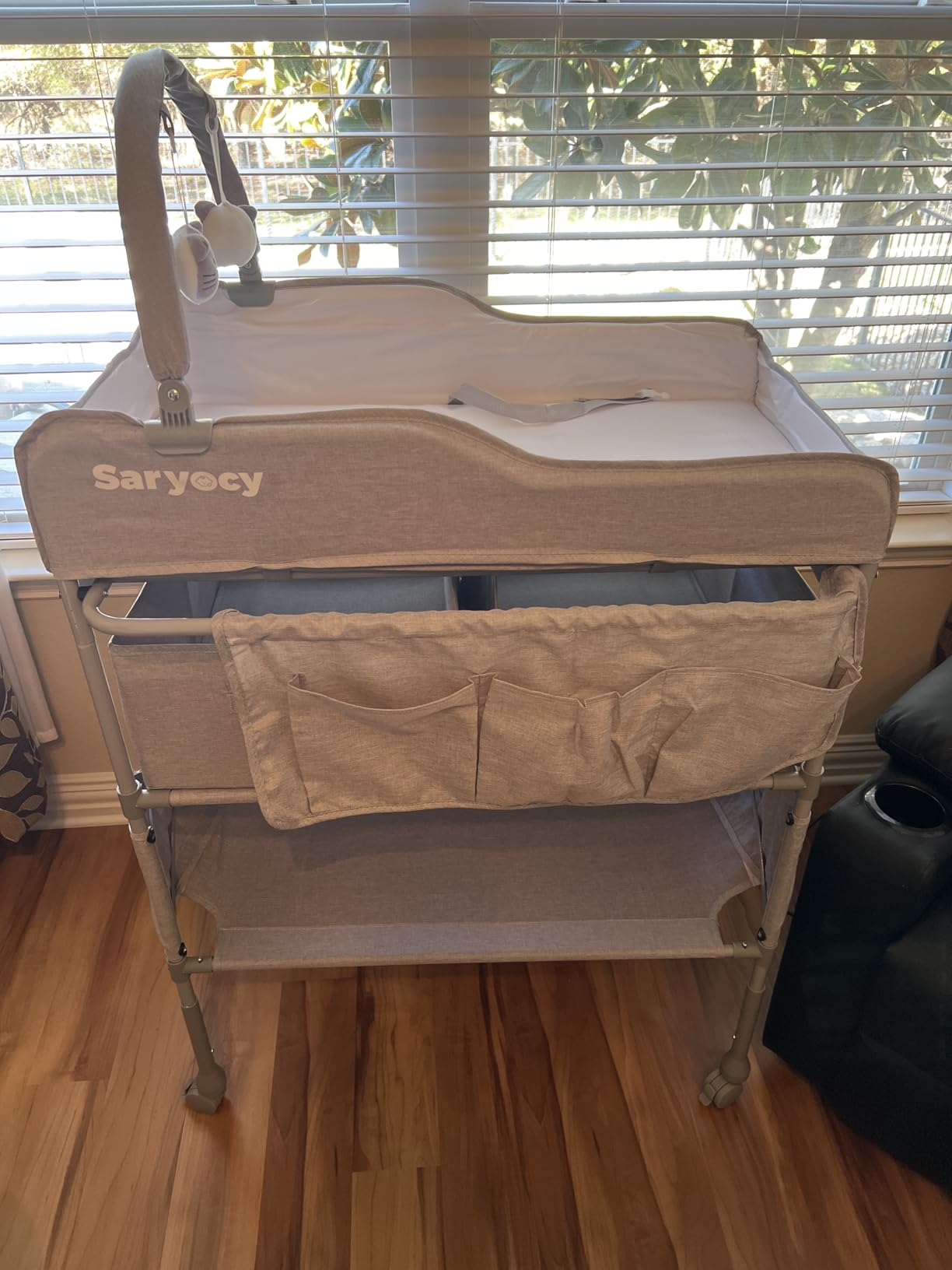 Baby Changing Table, Mobile Folding Diaper Changing Station with Adjustable Height, Waterproof Surface, 2 Storage Drawers, Rolling Baby Nursery Organizer for Infant and Newborn customer photo 1
