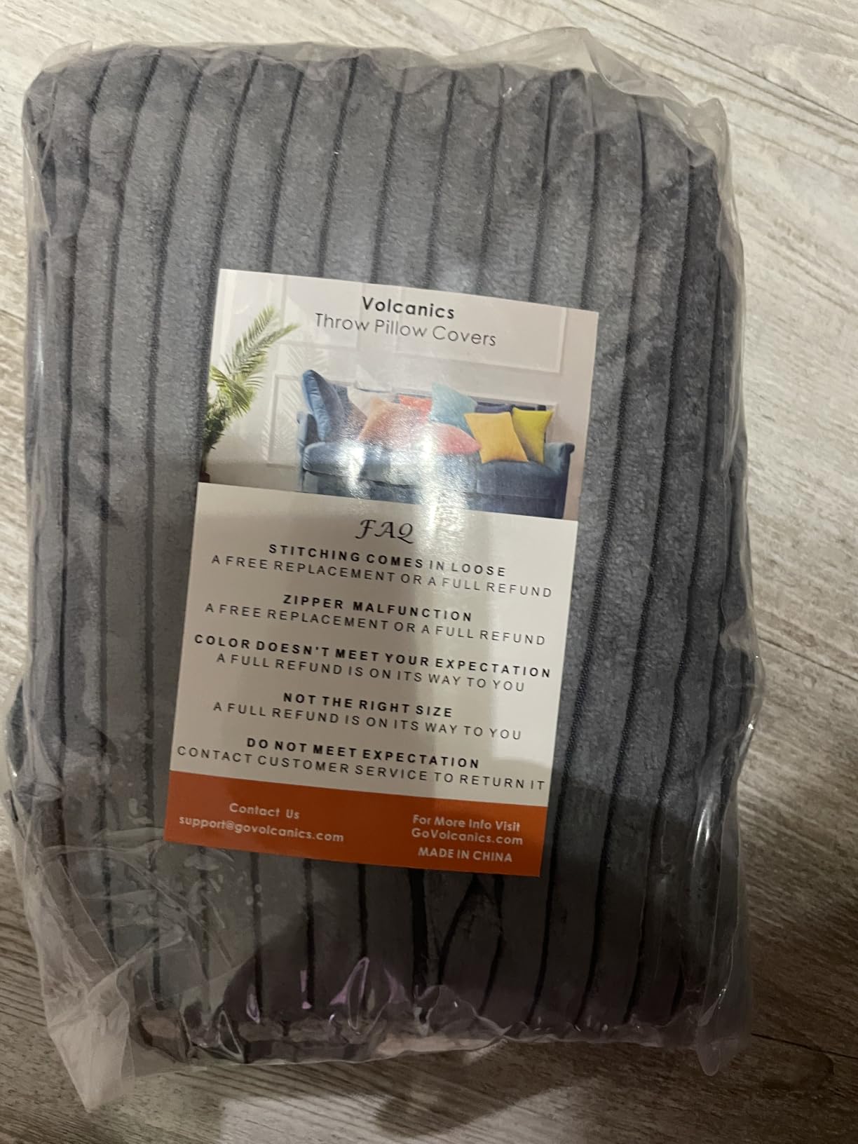 Volcanics Set of 4 Neutral Grey Corduroy Couch Throw Pillow Covers 18x18 in | Decorative Western Modern Farmhouse Striped Cushion Cases, Soft Boho Square Accent Pillow Covers for Home Sofa customer photo 1