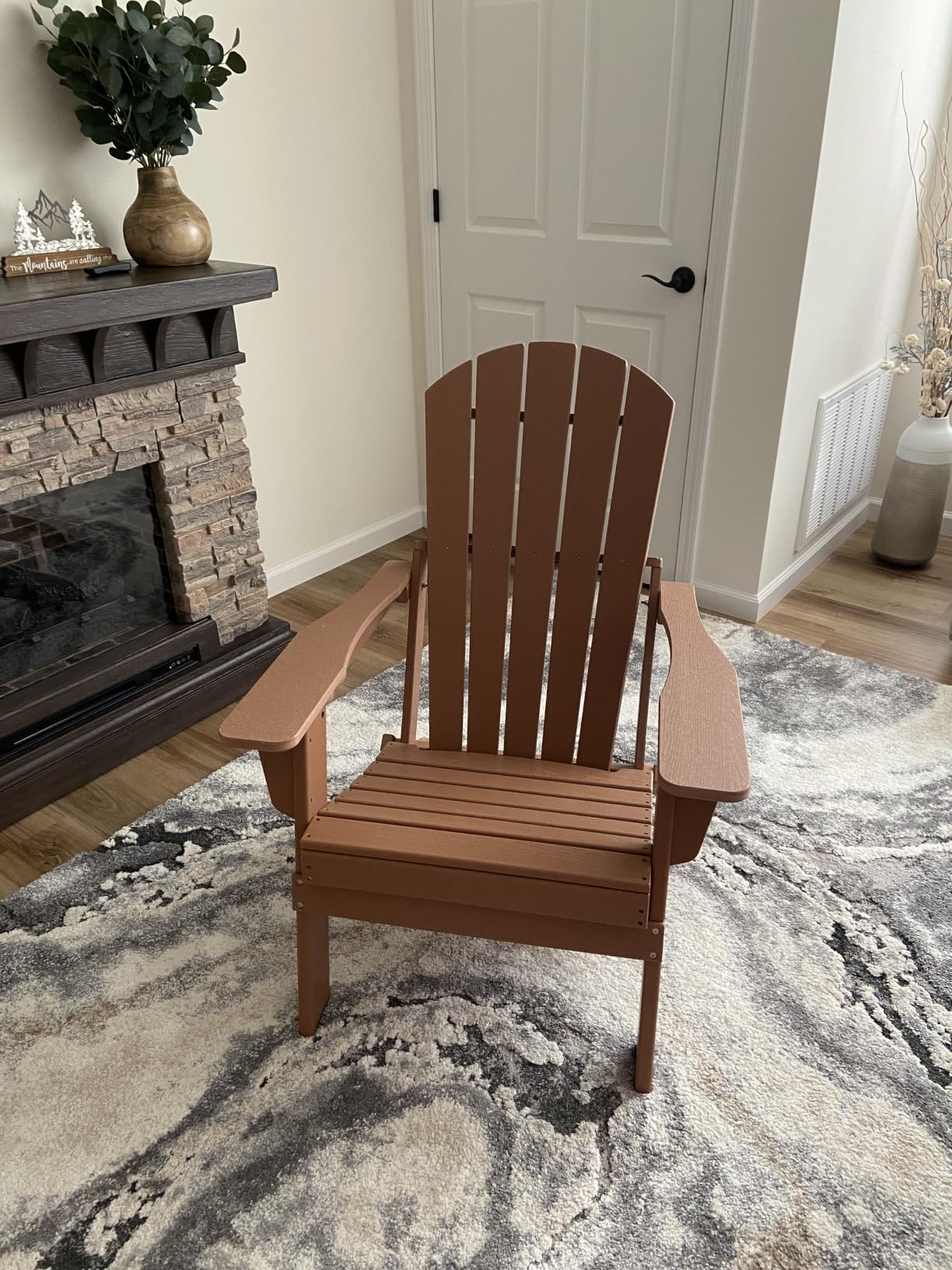 HDPE Folding Adirondack Chair Set of 2 with Cup Holder, Teak - SGS Tested, Wooden Textured, Heavy All-Weather customer photo 2