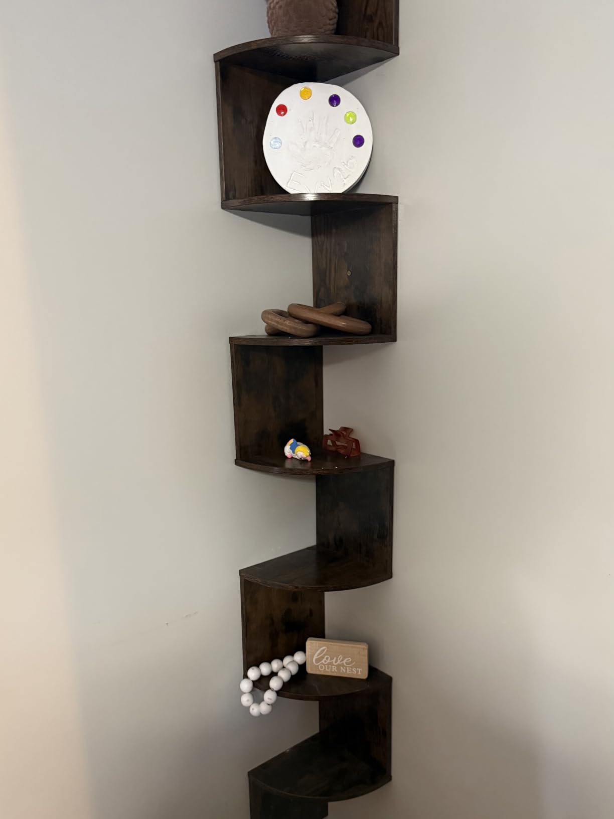 HOOBRO Corner Shelf Wall-Mounted, Set of 2 Floating Corner Shelves for Wall, 4-Tier Corner Bookshelves for Living Room, Bedroom, Bathroom, Home Office, Rustic Brown BF25BJP201 customer photo 1