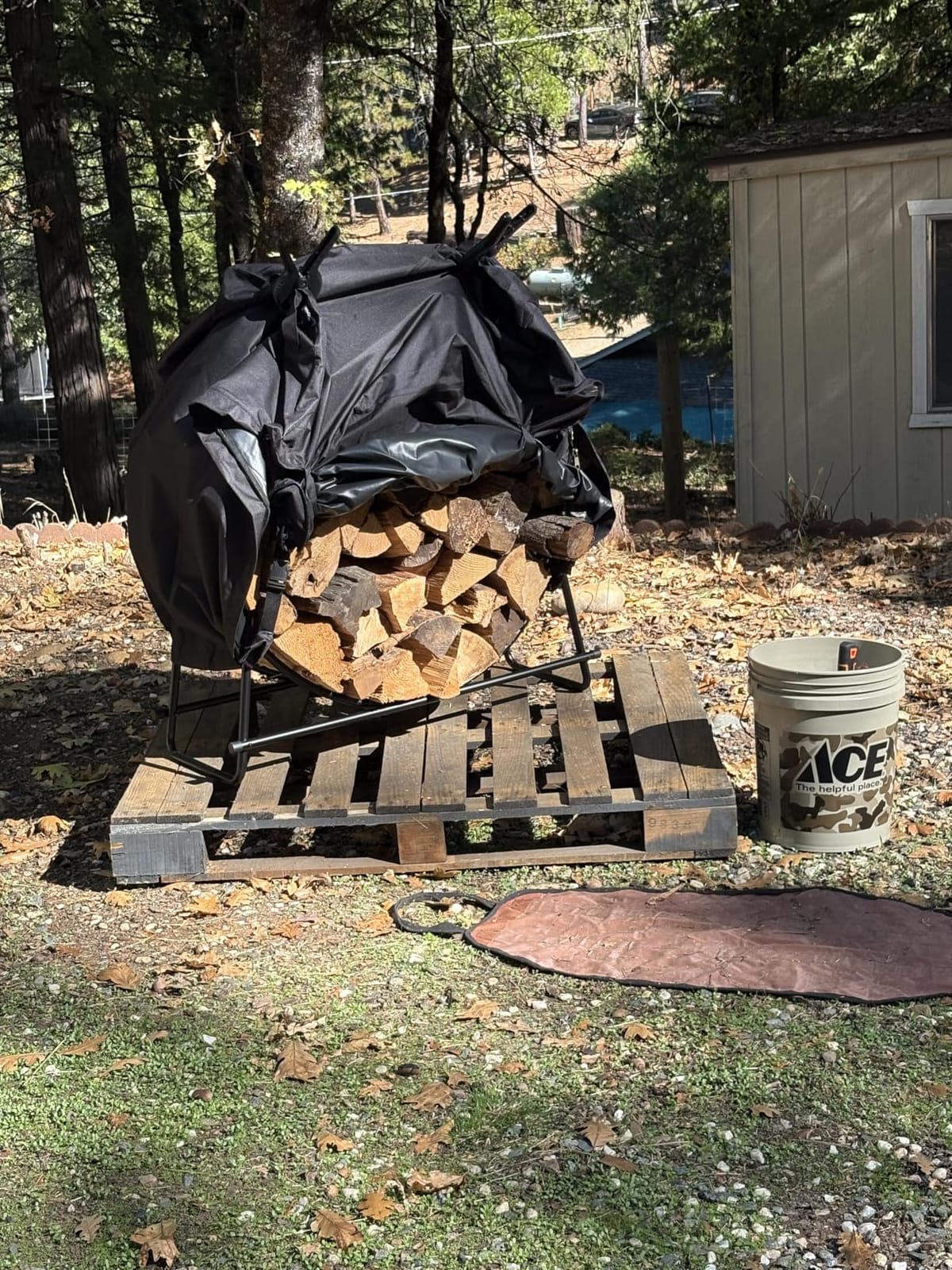 VIVOHOME 32 Inches Firewood Log Rack Hoop with Cover | Heavy Duty Fire Wood Storage Rack and Cover Set with Zipper, Round Log Holder Ring for Indoor Outdoor Patio Deck Porch customer photo 2