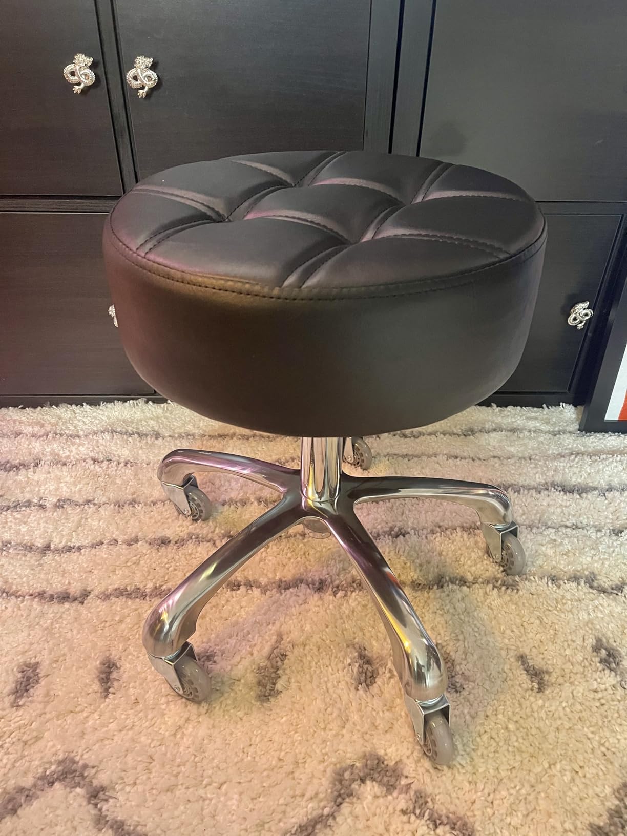 Ainilaily Rolling Stool with Wheels Adjustable Height, Roller Stool for Massage Medical Tattoo Spa Heavy Duty Swivel Desk (Super Thick Cushion, Black) customer photo 2