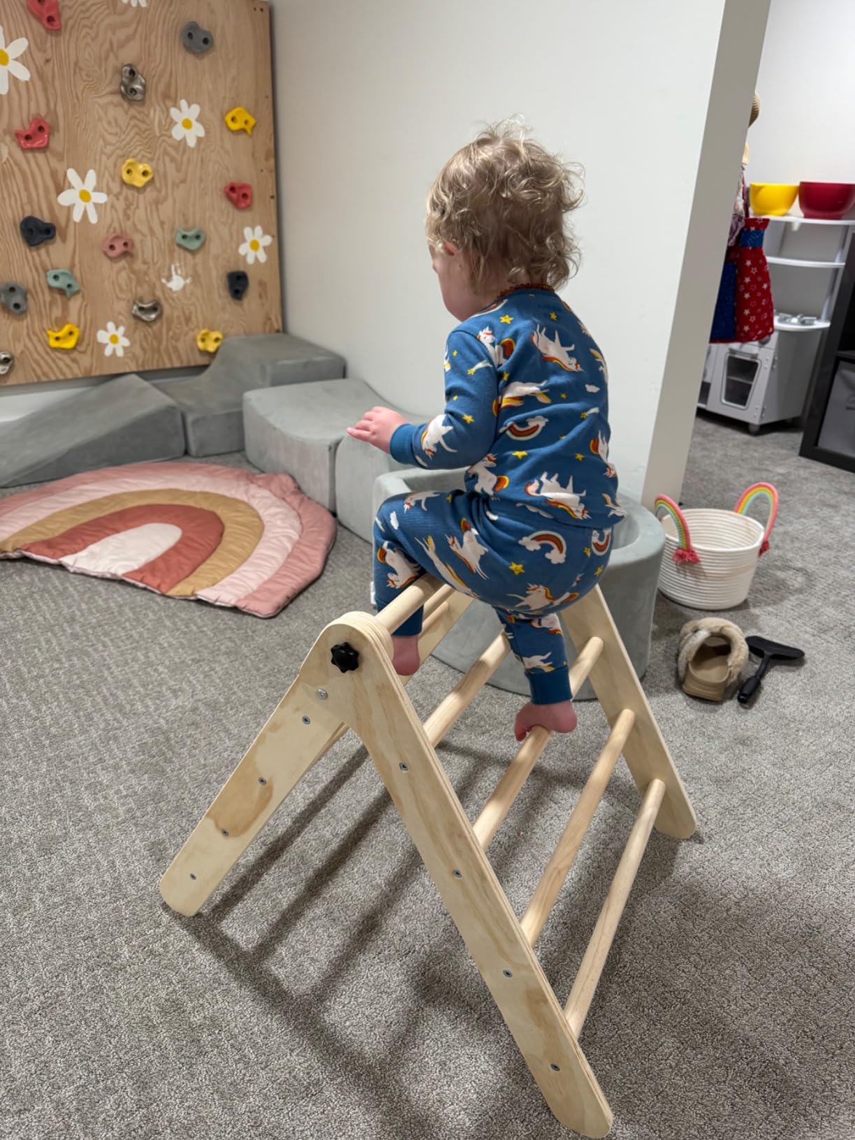 Pikler Triangle Set with Cushion, 7 in 1 Toddler Climbing Toys Indoor | Foldable Space-saving Design, Montessori-inspired Learning, Reversible Slide & Ramp, ASTM F963 Standards for Toddlers 18M-5Y customer photo 2