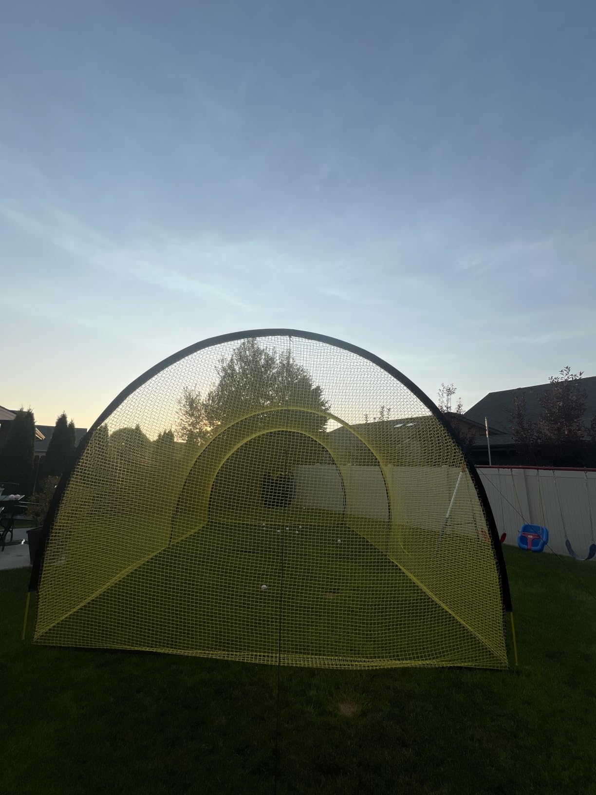 Portable 22ft x 12ft x 8ft Baseball & Softball Batting Cage with Pitching Machine Hole, 3ply 1.25'' Yellow Netting, Secure Steel Poles, 12.7MM Fibreglass Poles, Carry Bag Included customer photo 2