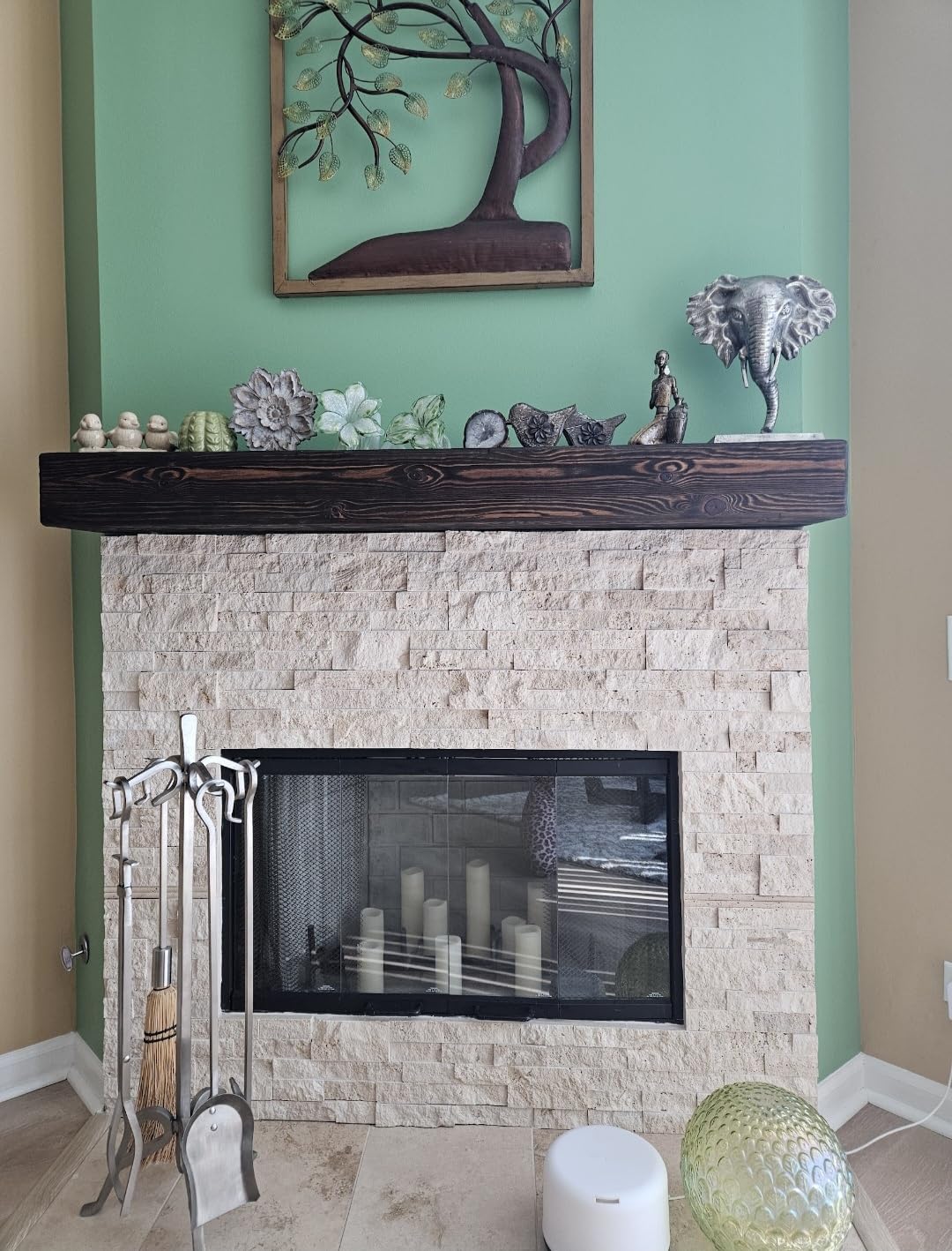 G GOOD GAIN Fireplace Mantel 60inch - Solid Wood Mantel Shelf Handcrafted Rustic | Floating Mantle Shelves Decor for Wall, Bedroom, TV, Books, Livingroom（DarkWalnut） customer photo 1