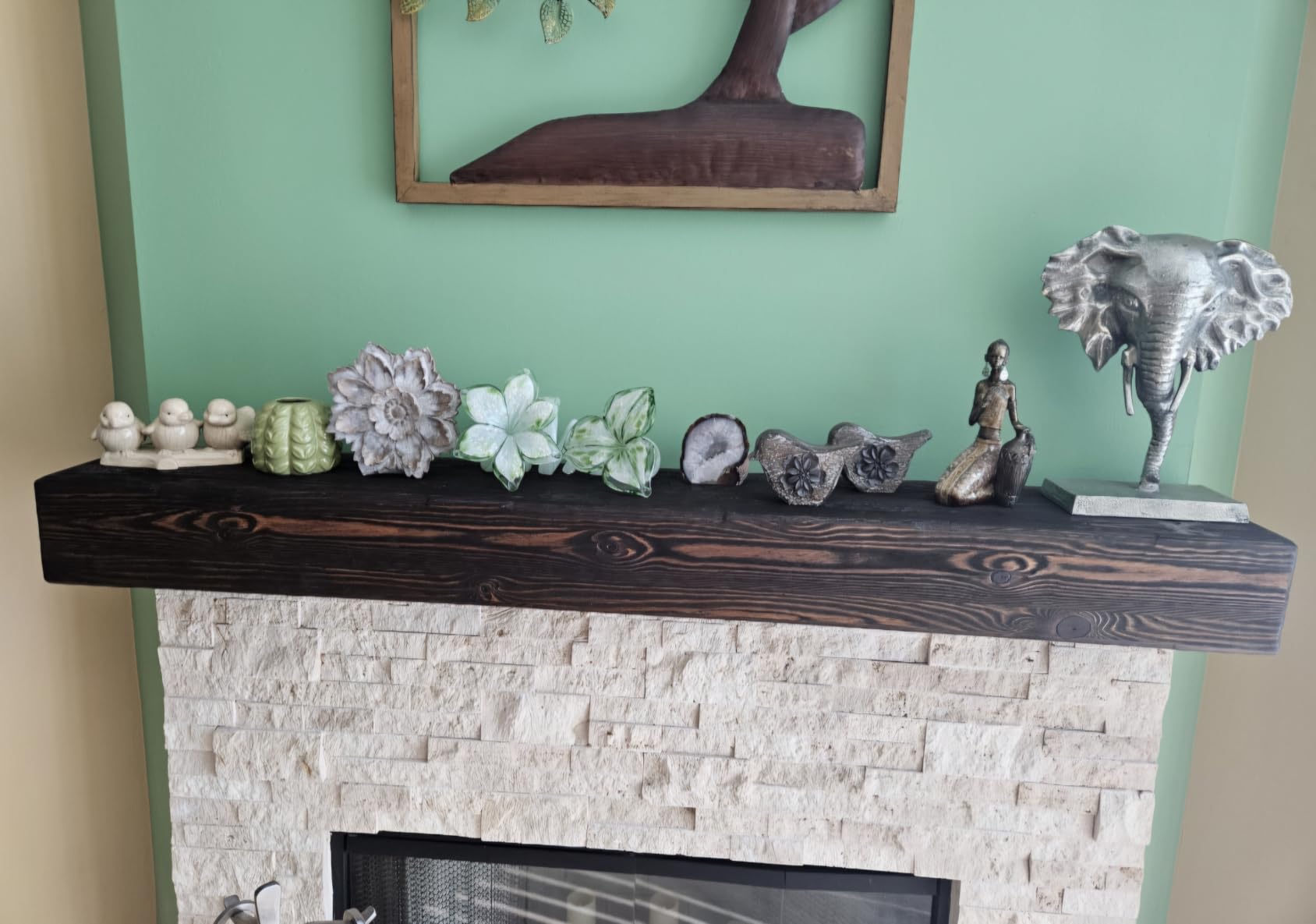 G GOOD GAIN Fireplace Mantel 60inch - Solid Wood Mantel Shelf Handcrafted Rustic | Floating Mantle Shelves Decor for Wall, Bedroom, TV, Books, Livingroom（DarkWalnut） customer photo 2