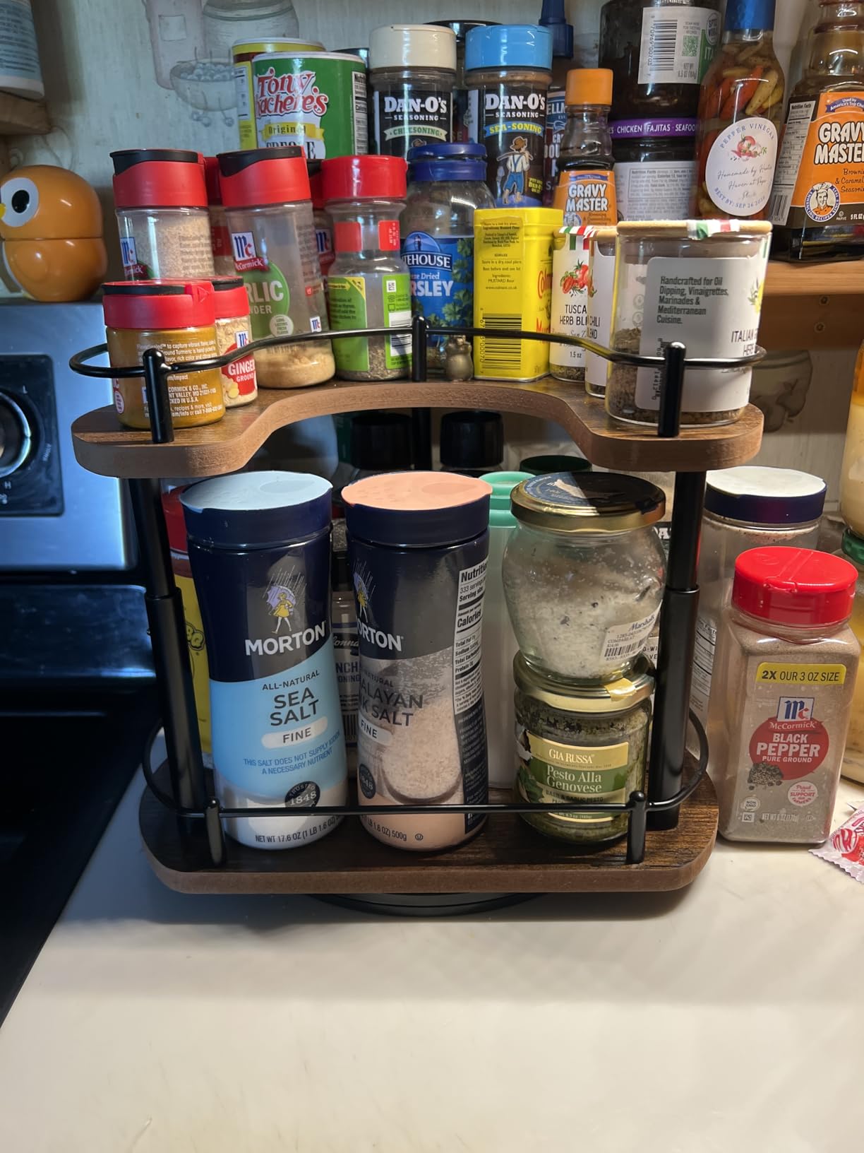 SNTD 2-Tier Lazy Susan Spice Rack Organizer for Cabinet, Wood, 10 in - Petal-Inspired Design, Height Adjustable, Easy Access to Every Spice, Rotating Seasoning Turntable for Countertop & Pantry customer photo 2