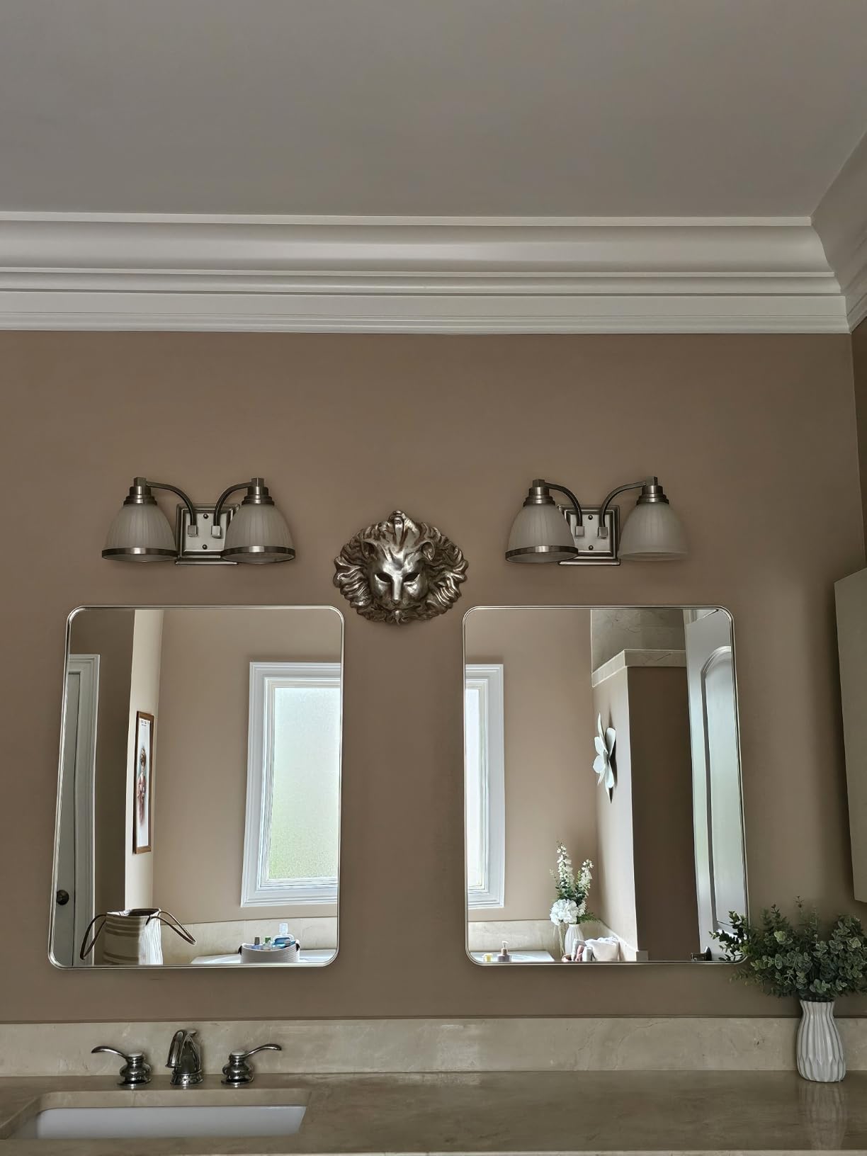 Keonjinn 20 x 30 Inch Brushed Nickel Bathroom Mirrors for Over Sink | HD Tempered Glass, Silver Vanity Mirror, Rust-Resistant Aluminum Frame, Rounded Rectangle, French Cleat Mount, Home Decor customer photo 2