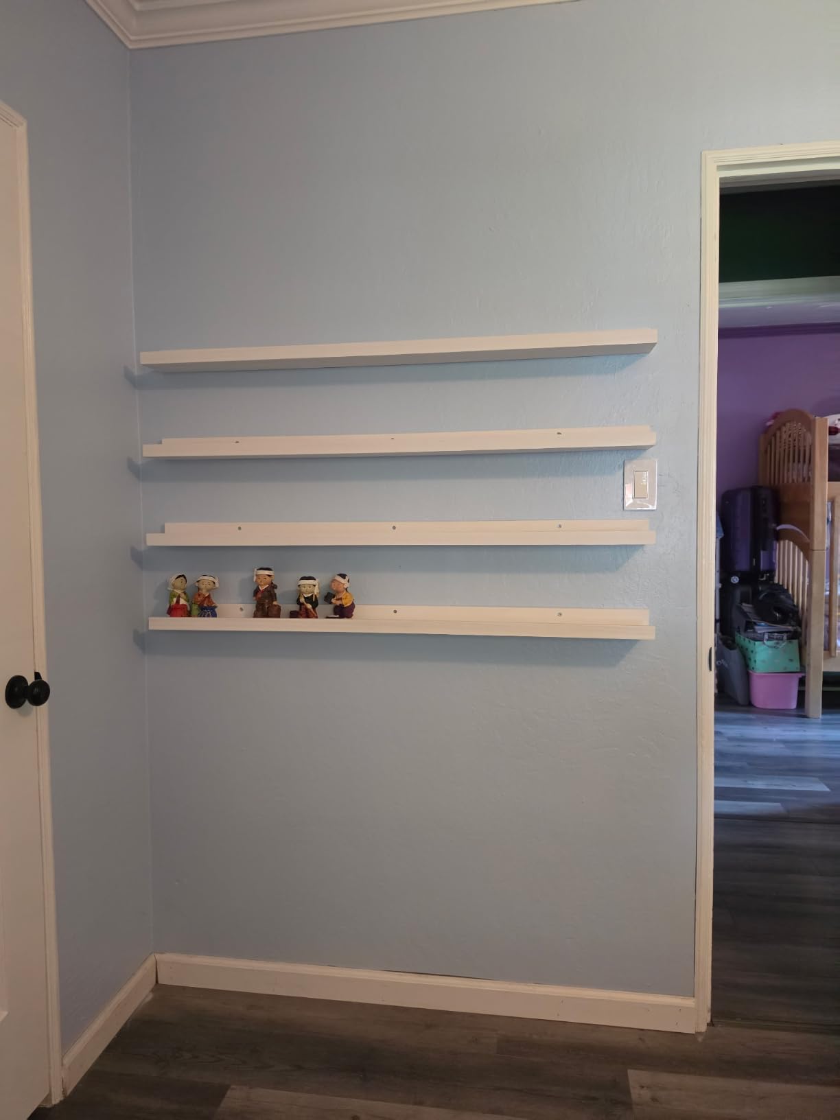 Forbena 48 Inch Floating Shelves for Wall Set of 4, Large White Picture Ledge Shelf for Living Room Photo Frames, Extra Long Wood Wall Shelves with Lip for Bedroom Hallway Office Nursery Kids Books customer photo 1