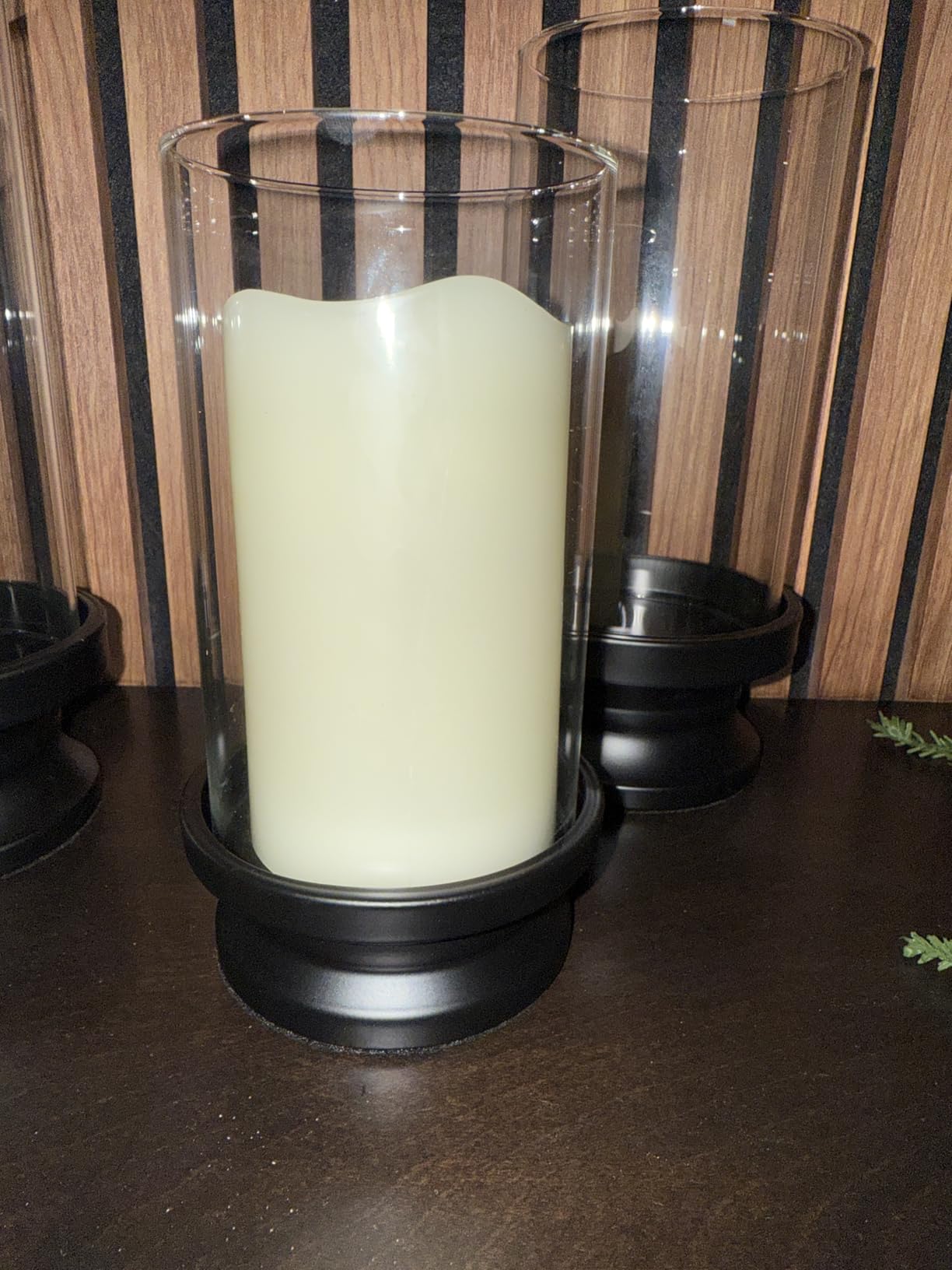NUPTIO Hurricane Glass Candle Holders for Pillar - Matte Gold - Set of 2 | Iron Pillars Candle Holders with Thick Sleeve for Fall Thanksgiving Christmas Table Centerpiece Fireplace Mantel Decor customer photo 1