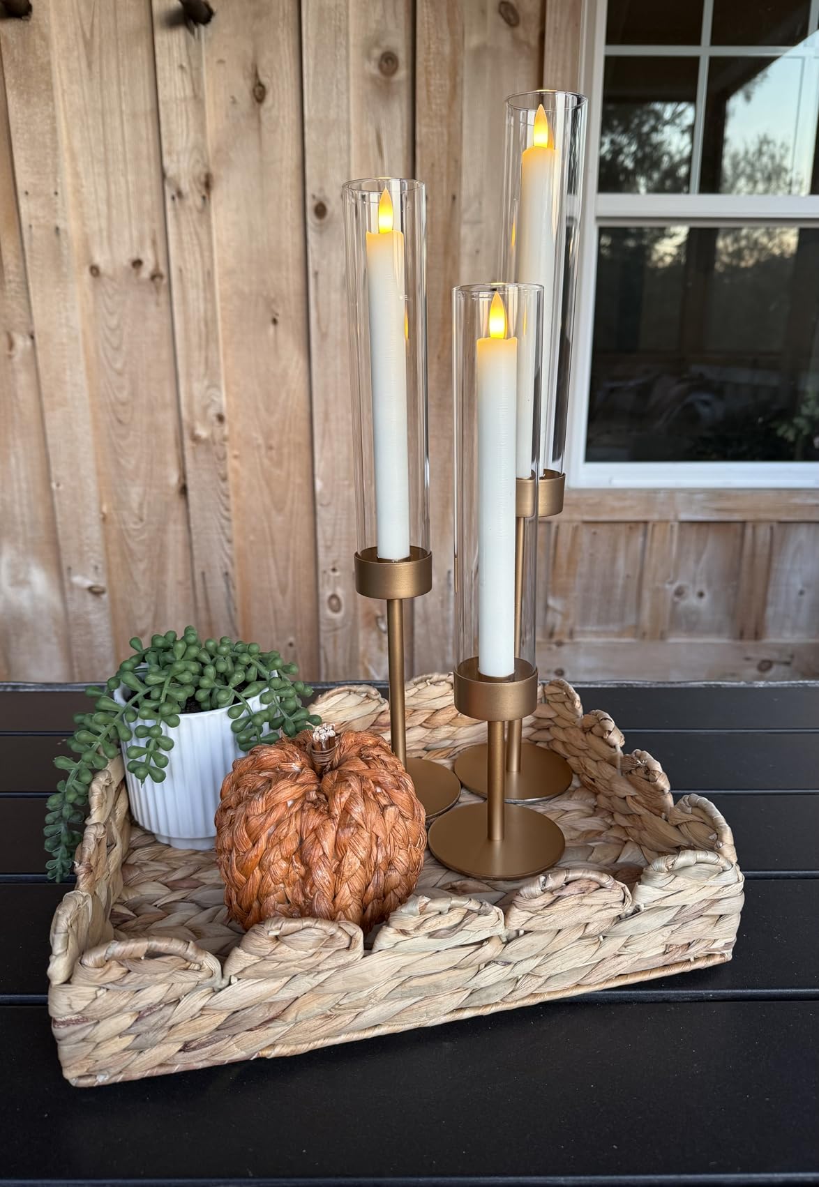 Romadedi Glass Hurricane Candle Holders for Candlestick, Gold, Set of 18 | Removable Borosilicate Clear Glass Cylinder Cover, Matte Gold Finish customer photo 1