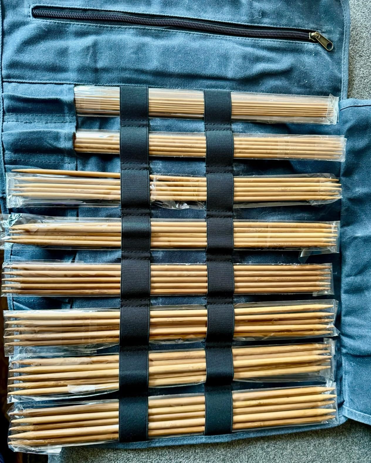 Earth & Fiber Co. Waxed canvas knitting needle case (up to 16 inches) - knitting bag - knitting needle organizer- knitting needle storage - circular knitting needle case (blue) customer photo 1