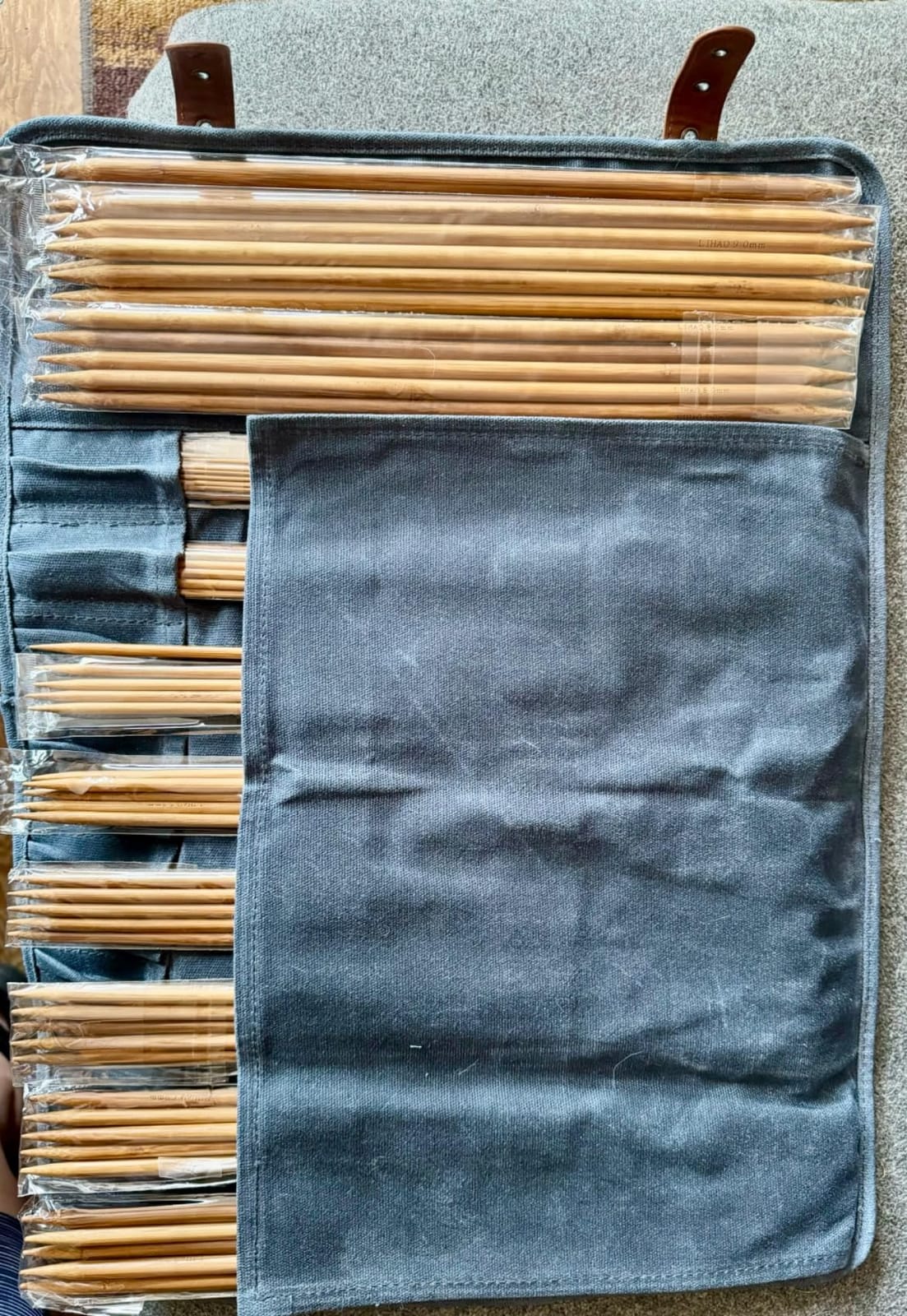 Earth & Fiber Co. Waxed canvas knitting needle case (up to 16 inches) - knitting bag - knitting needle organizer- knitting needle storage - circular knitting needle case (blue) customer photo 2