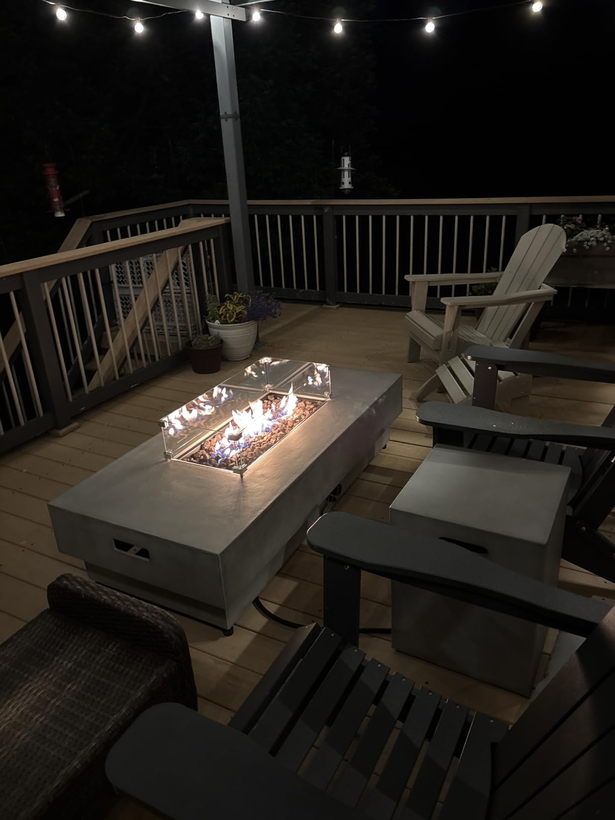 31.5'' Round Propane Fire Pit Table Concrete Fire Bowl Outdoor | 50,000 BTU Natural Gas Firepit SUS201 Burner with Steel Lid, Lava Rocks, Waterproof Cover for Outside Patio, Backyard, Party customer photo 1