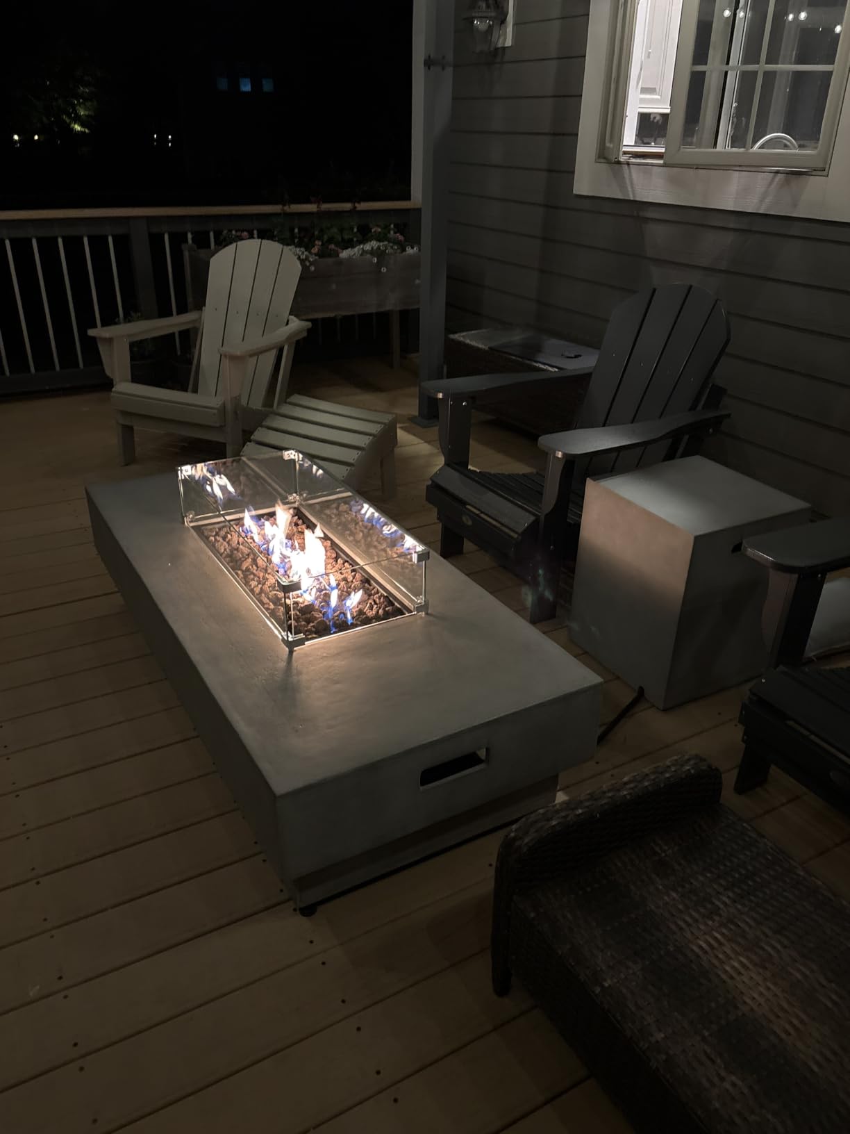 31.5'' Round Propane Fire Pit Table Concrete Fire Bowl Outdoor | 50,000 BTU Natural Gas Firepit SUS201 Burner with Steel Lid, Lava Rocks, Waterproof Cover for Outside Patio, Backyard, Party customer photo 2