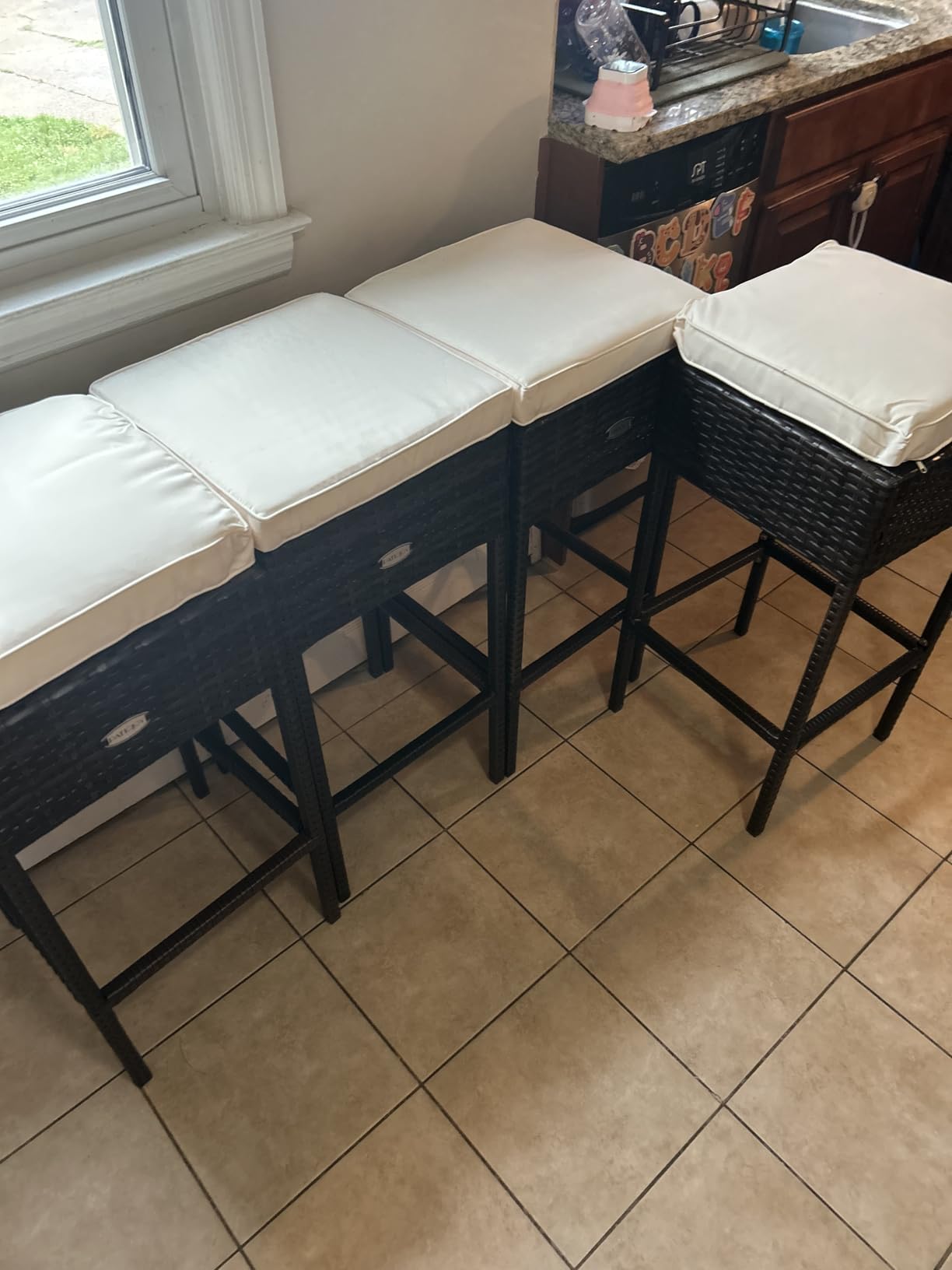 Tangkula 3 Piece Patio Bar Set, Outdoor Rattan Bar Table and 2 Stools with Tempered Glass Tabletop, 2-Tier Storage, Removable Cushions, Outside Wicker Conversation Set customer photo 2
