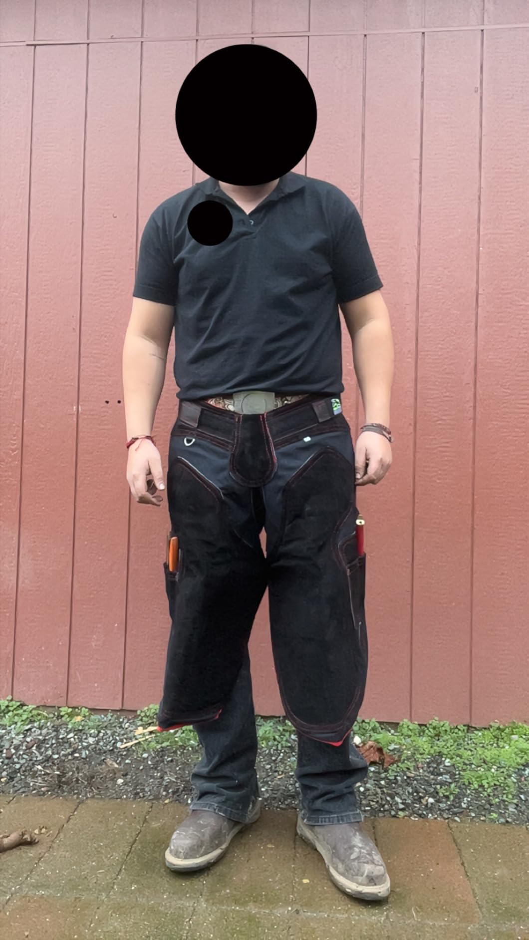 Black Leather Farrier Apron Chaps, Canvas, Back Support, 23in | 4 deep pockets, lumbar back support, 2 nail magnets, quick-release buckles, 4 lengths 23-29in, adjustable 28-52in waist customer photo 1