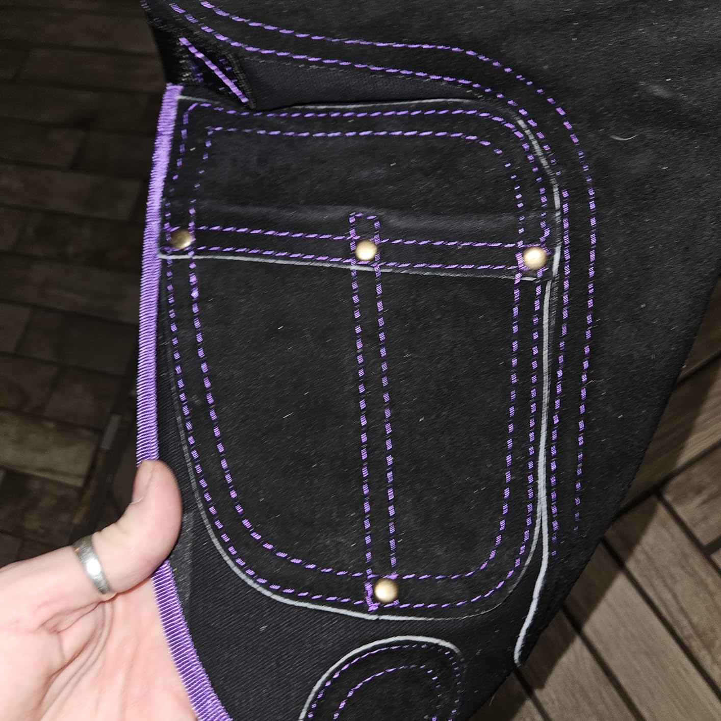 Women's Farrier Apron Chaps, Back Support, 23in, Black/Purple customer photo 1