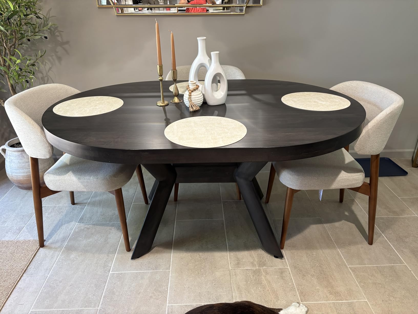 Homaxy Round Faux Leather Placemats and Coasters, Set of 6, Light Grey | Washable Dual-side Table Mats, Wipeable Place Mats, Heat-resistant, Diameter 13 and 3.93 inch customer photo 1