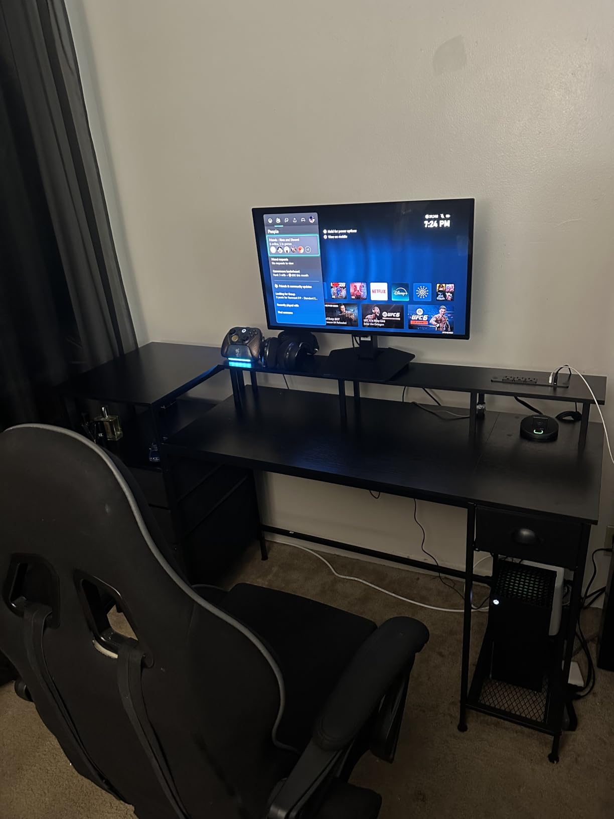Furologee 60 Inch Black Computer Desk with 4 Drawers and Printer Space, Gaming Desk with LED Lights and USB Power Outlets, Home Office Desk with Fabric File Cabinet customer photo 1